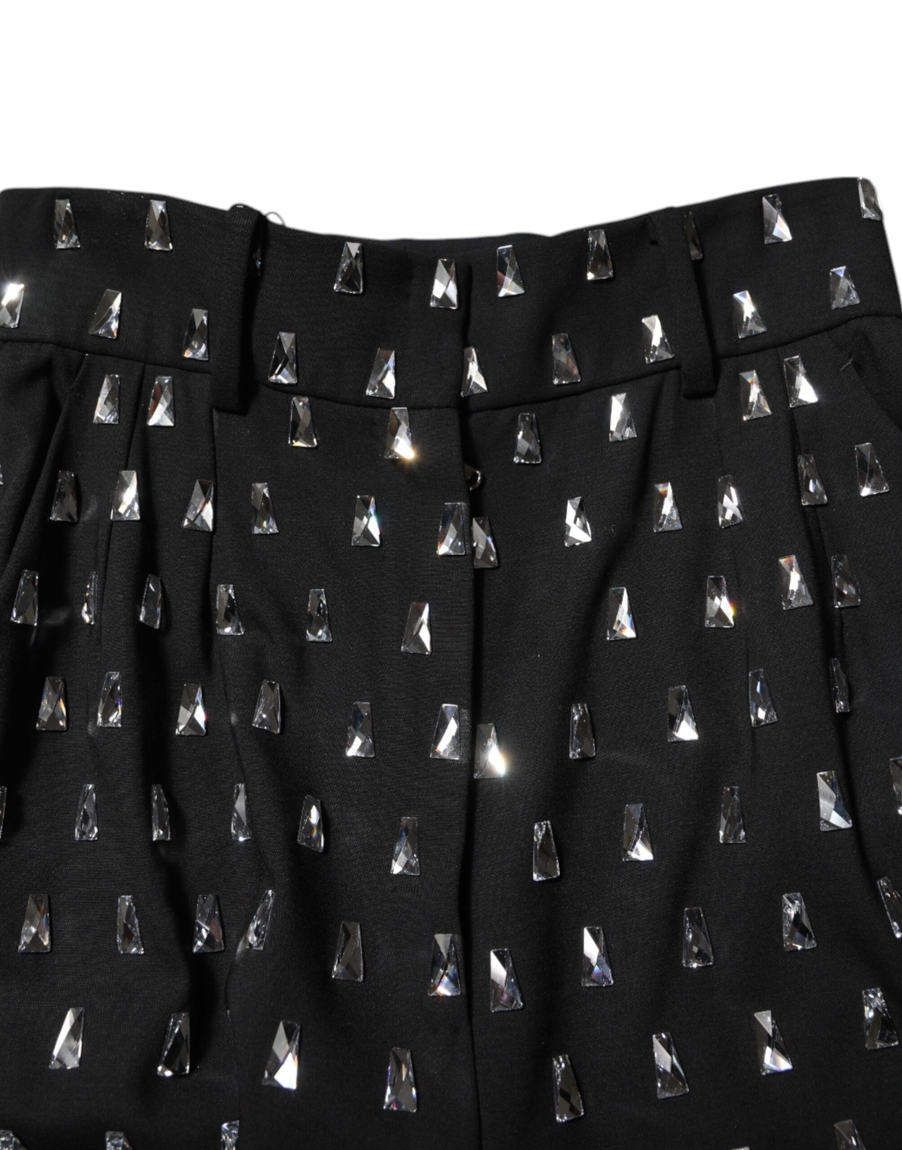 Dolce & Gabbana Black Crystal Embellished Wide Leg Pants | Regal Royce