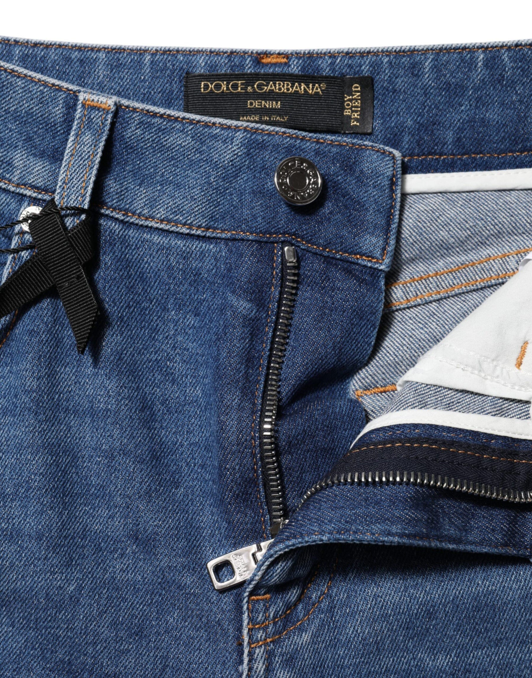 Dolce & Gabbana Blue Cotton High Waist Tapered Denim Jeans | Regal Royce