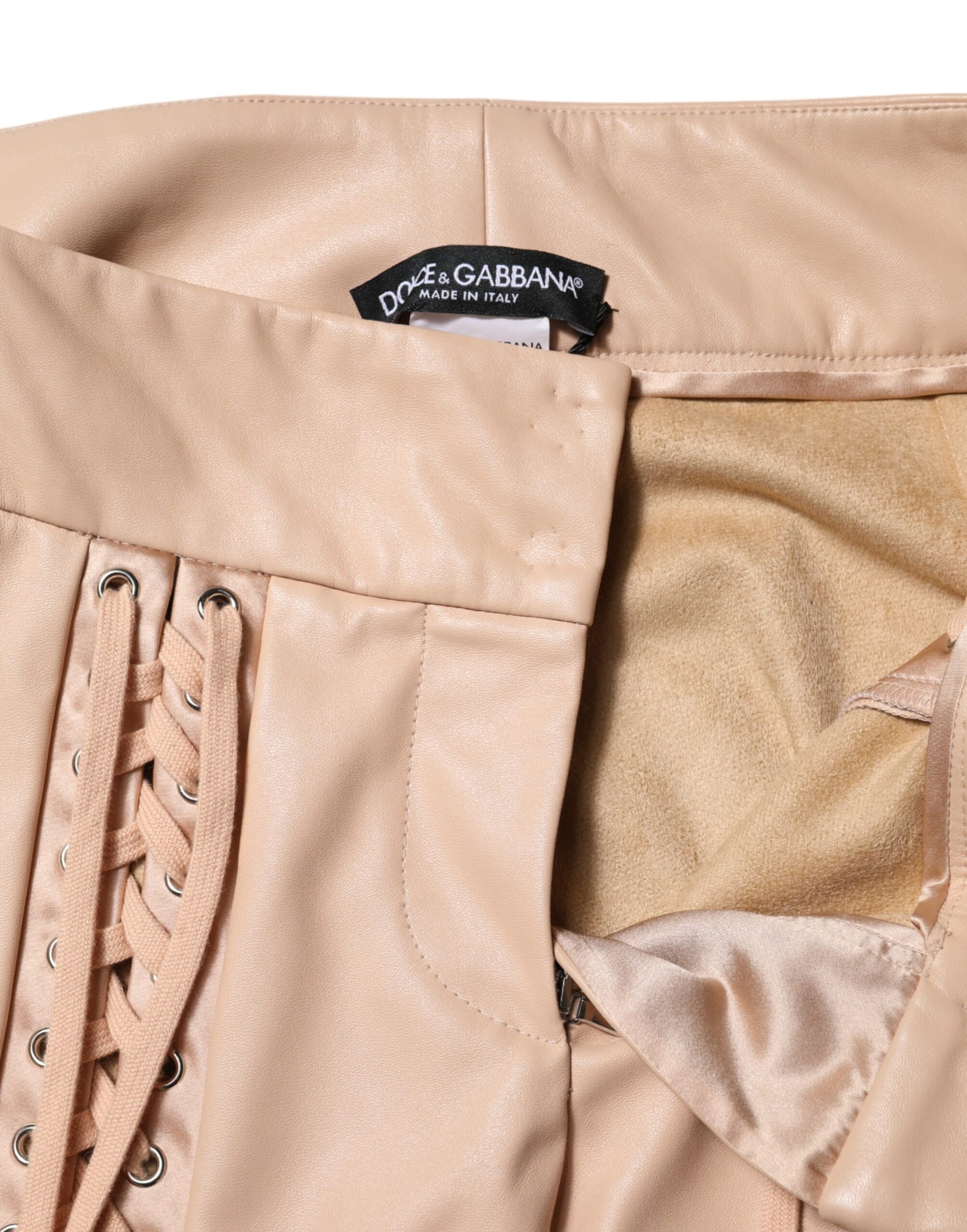 Dolce & Gabbana Beige Lace Details Mid Waist Skinny Pants | Regal Royce