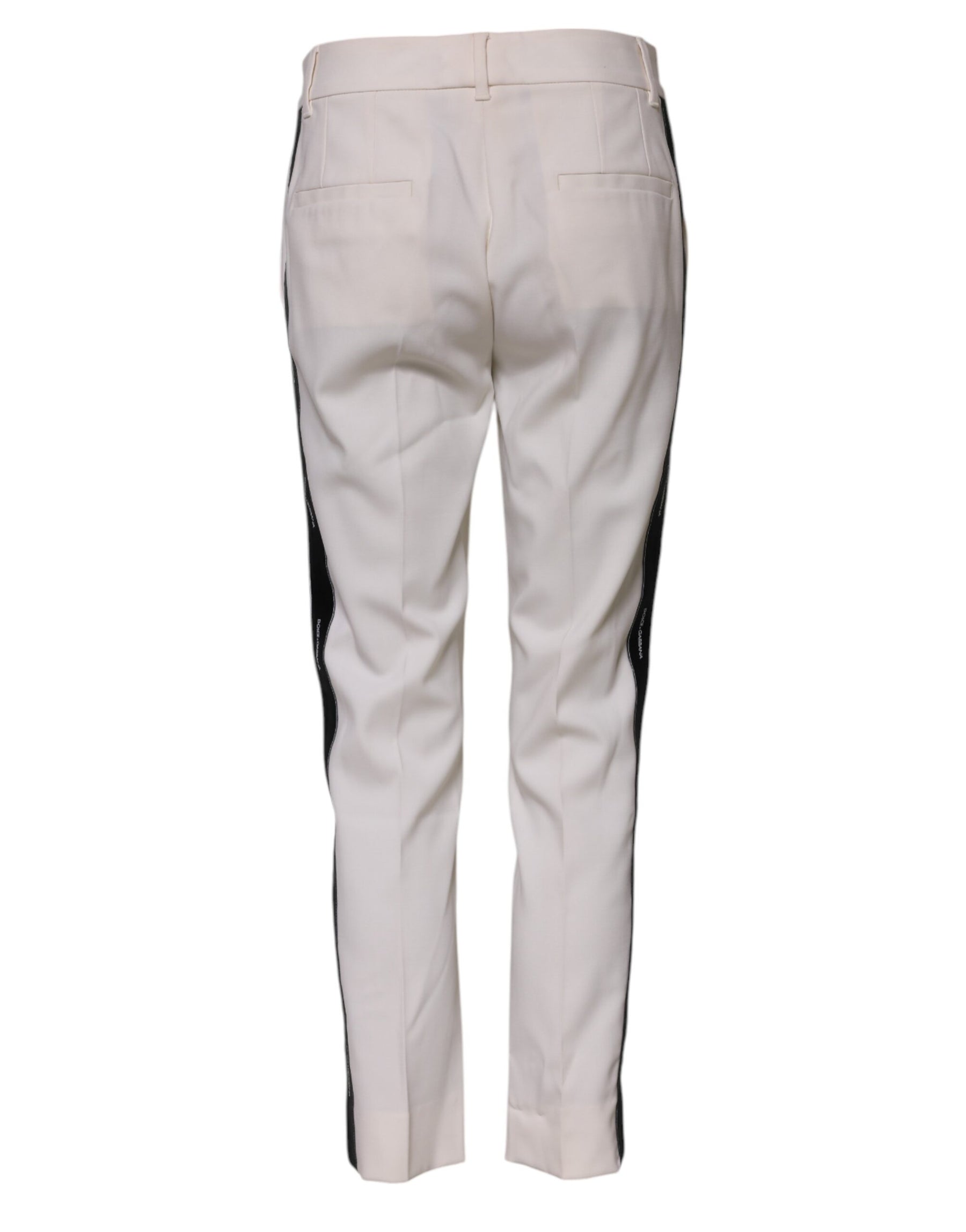 Dolce & Gabbana White Wool Mid Waist Tapered Trouser Pants | Regal Royce