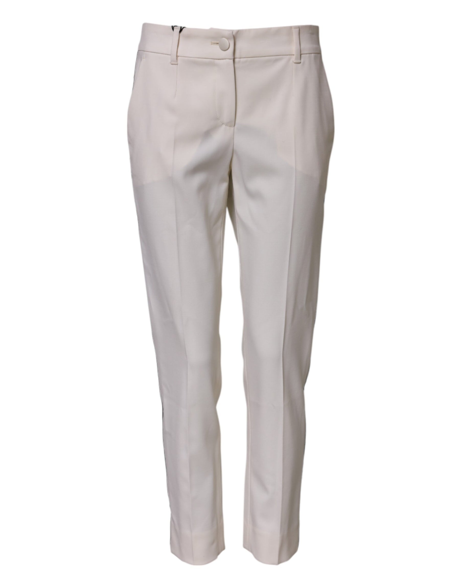 Dolce & Gabbana White Wool Mid Waist Tapered Trouser Pants | Regal Royce