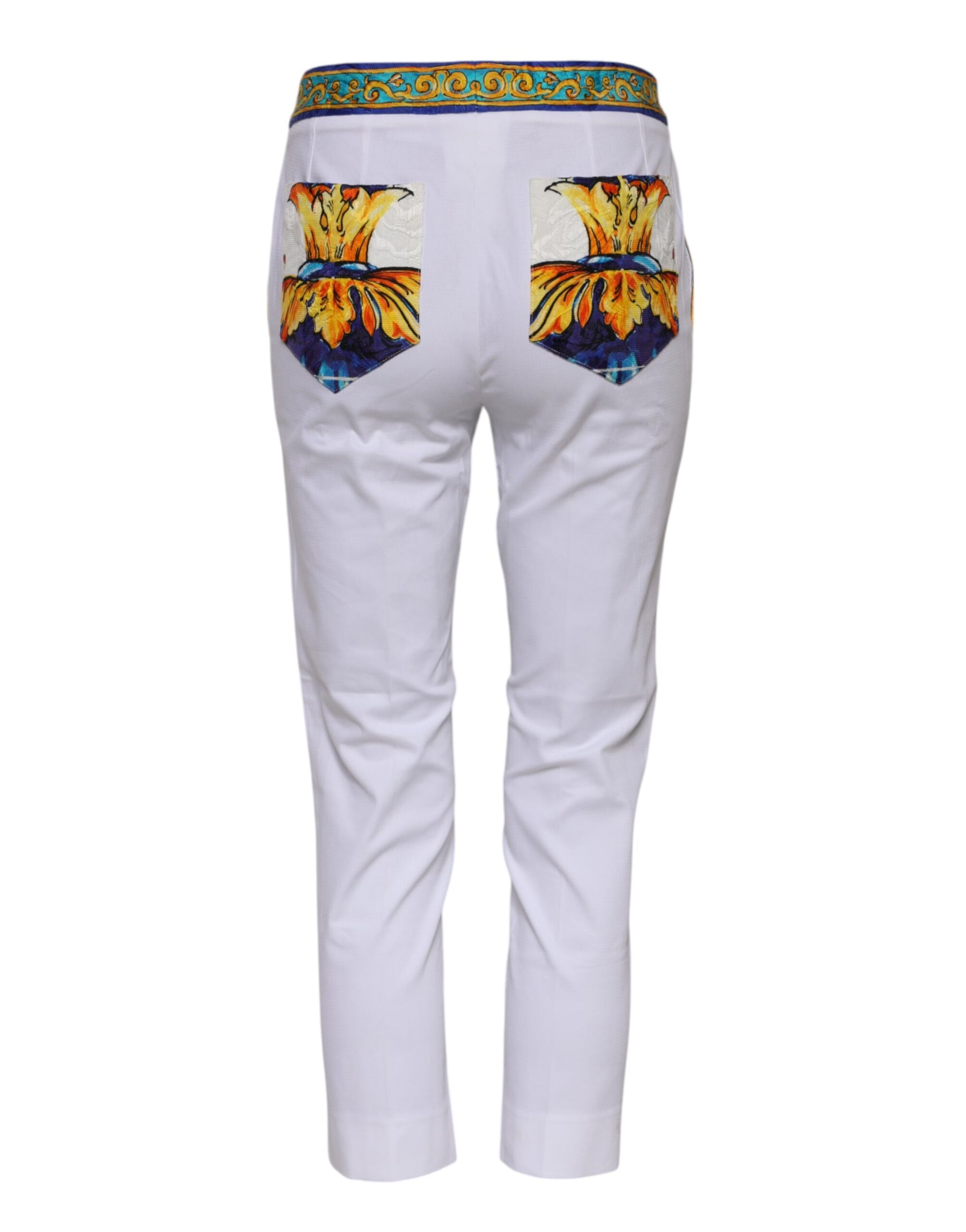Dolce & Gabbana White Cotton Mid Waist Tapered Trouser Pants | Regal Royce