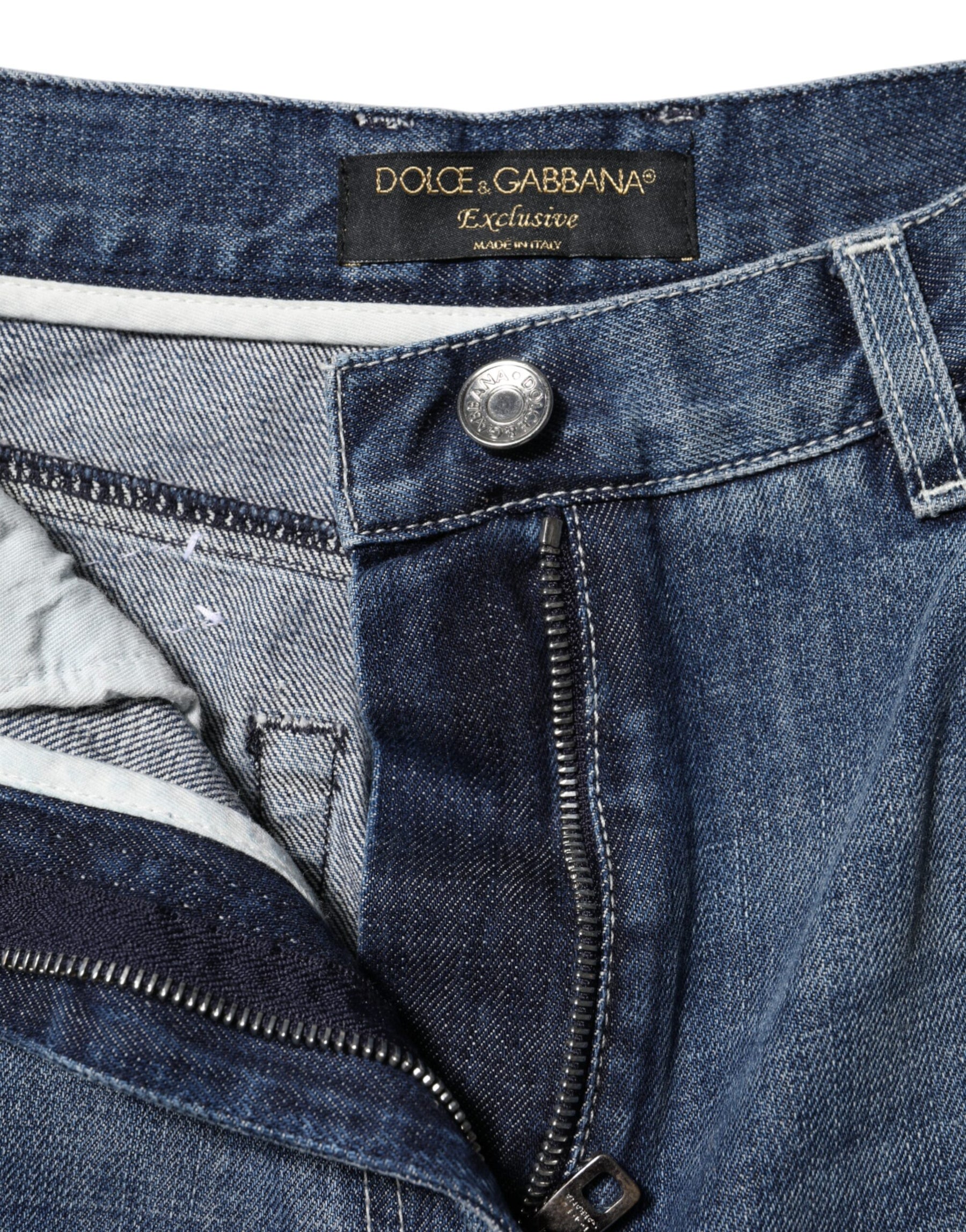 Dolce & Gabbana Blue Cotton High Waist Wide Leg Denim Jeans | Regal Royce