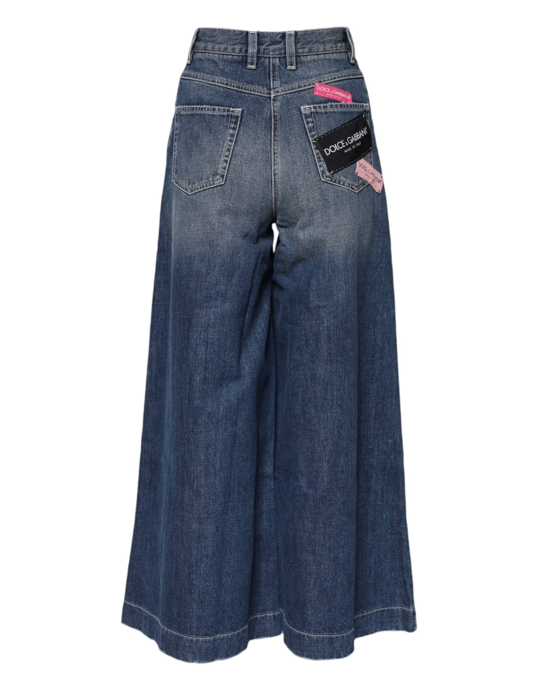 Dolce & Gabbana Blue Cotton High Waist Wide Leg Denim Jeans | Regal Royce