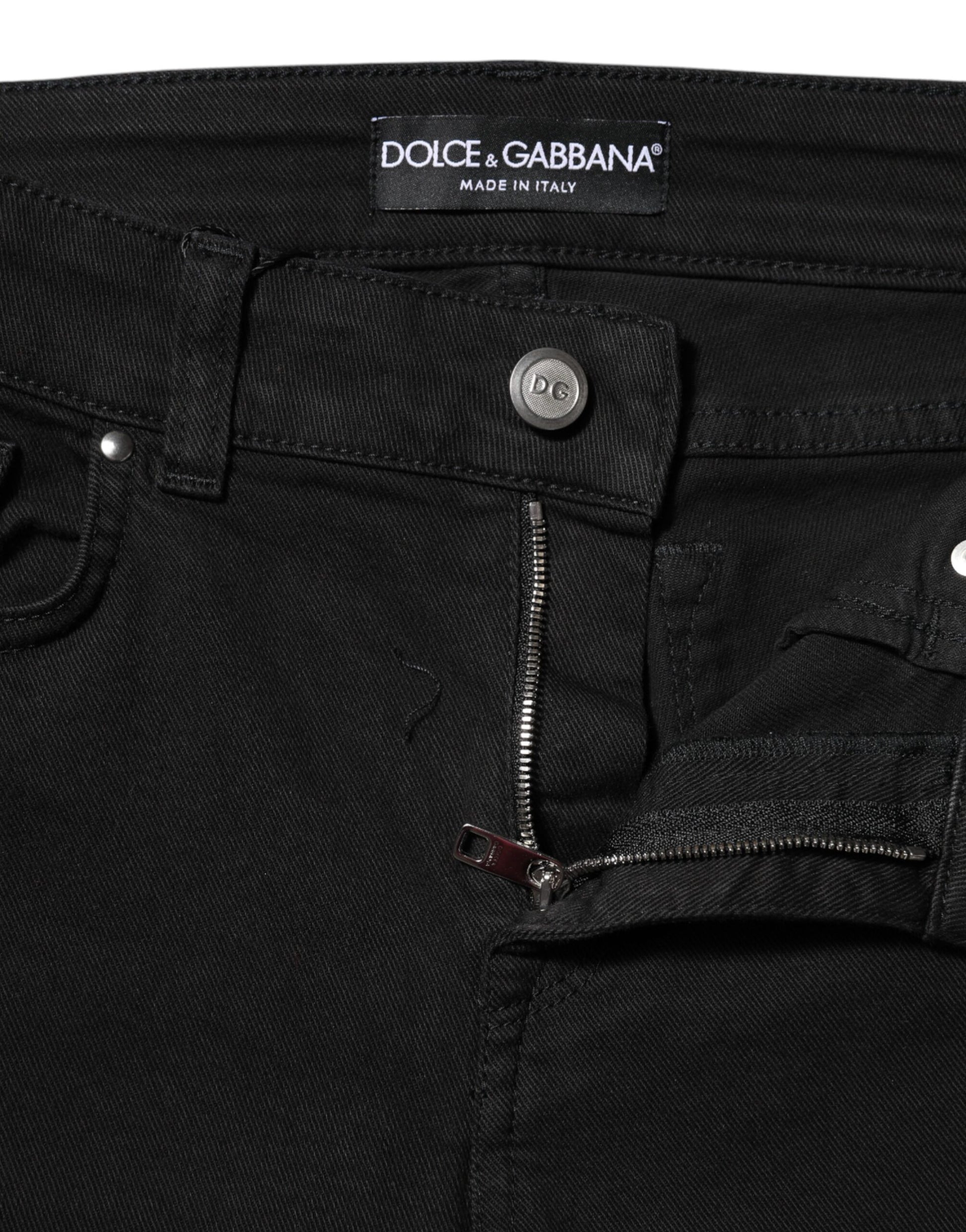 Dolce & Gabbana Black Cotton Logo Skinny MidWaist Denim Jeans