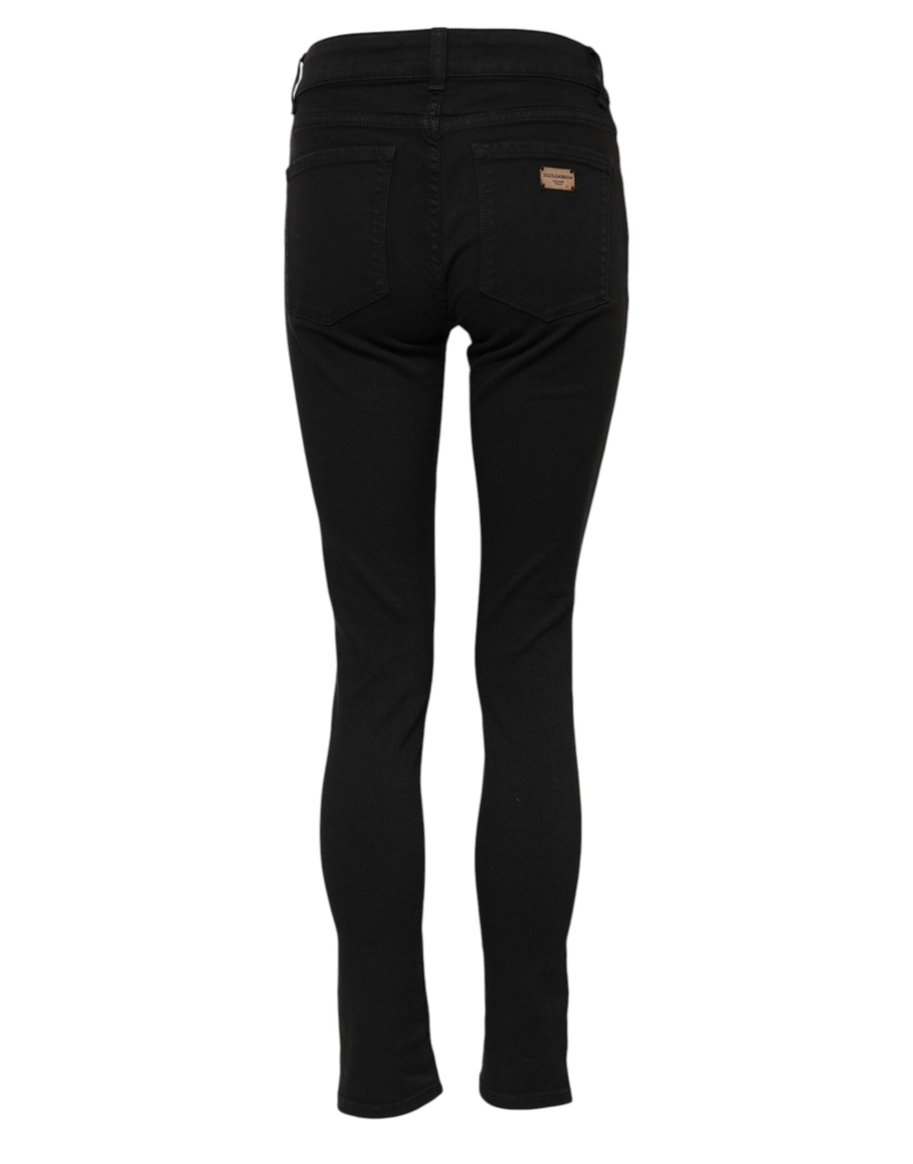 Dolce & Gabbana Black Cotton Logo Skinny MidWaist Denim Jeans | Regal Royce
