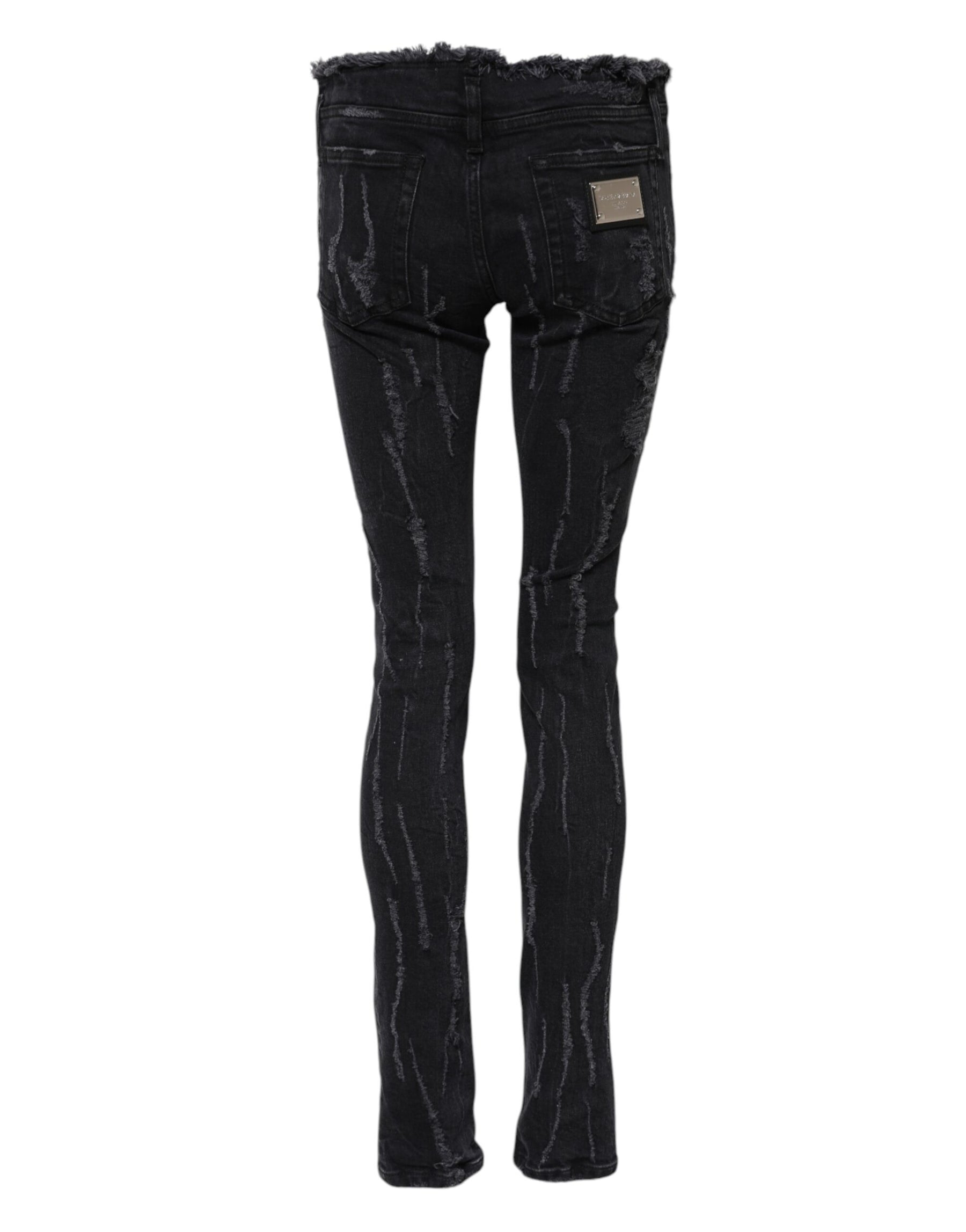 Dolce & Gabbana Black Cotton Tattered Skinny Denim Jeans | Regal Royce