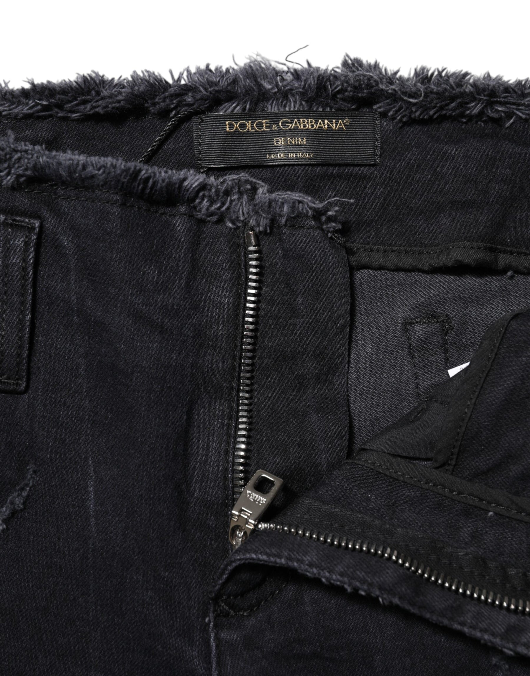 Dolce & Gabbana Black Cotton Tattered Skinny Denim Jeans | Regal Royce
