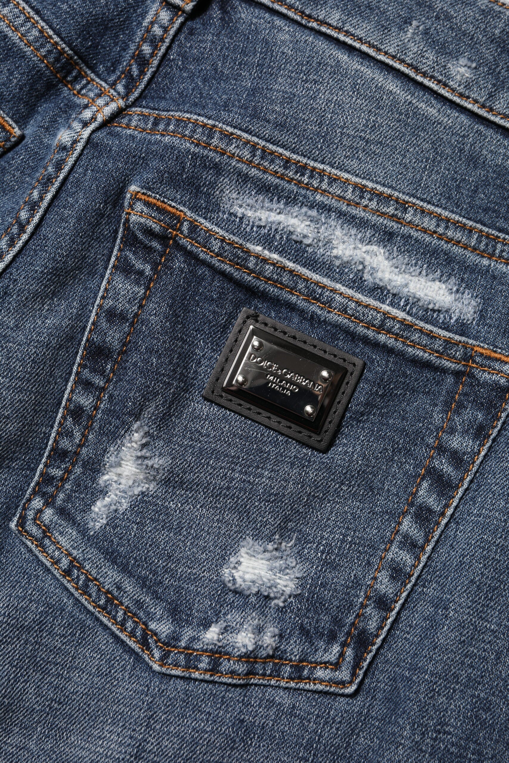 Dolce & Gabbana Blue Cotton Boyfriend Tattered Denim Jeans