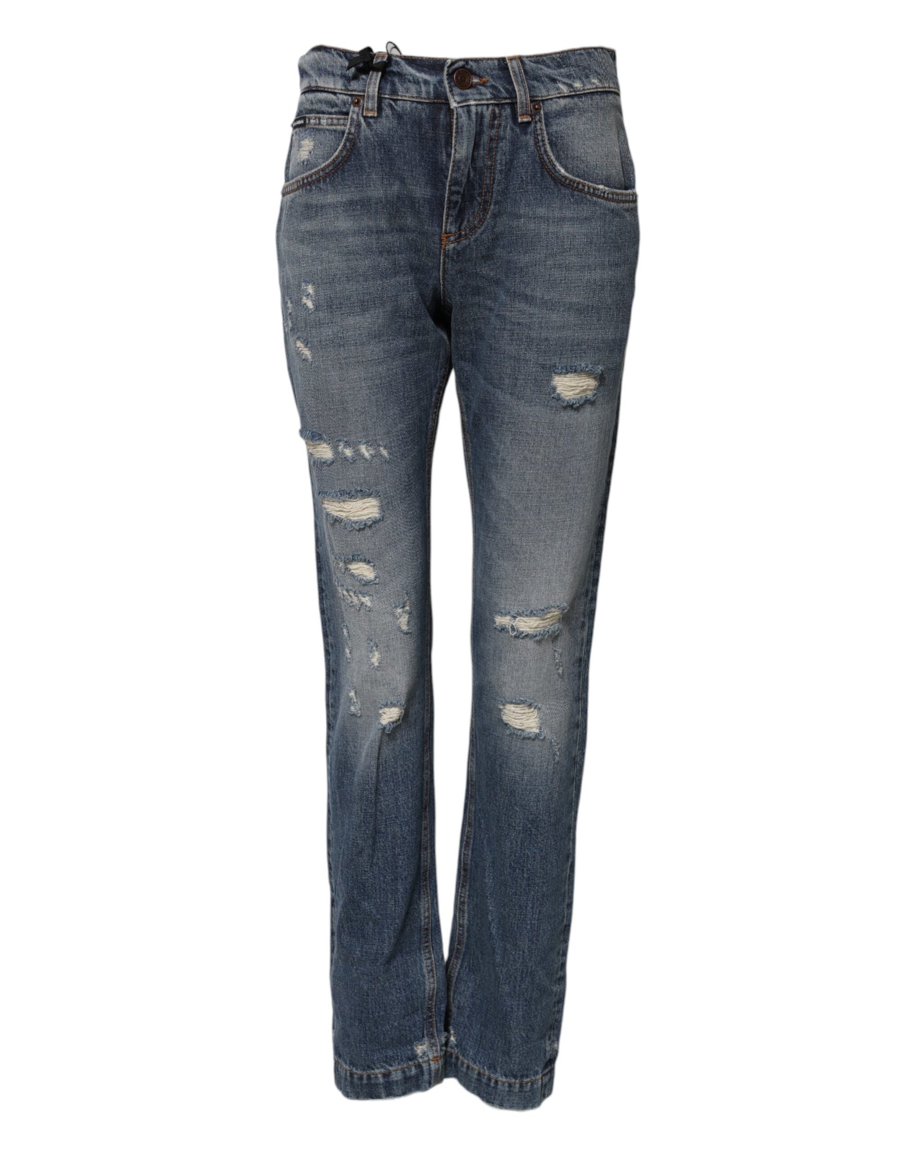 Dolce & Gabbana Blue Cotton Boyfriend Tattered Denim Jeans | Regal Royce
