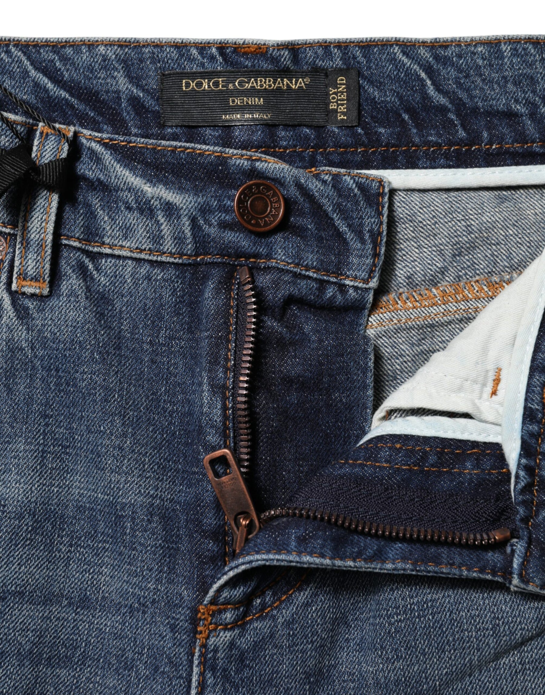 Dolce & Gabbana Blue Cotton Boyfriend Tattered Denim Jeans | Regal Royce