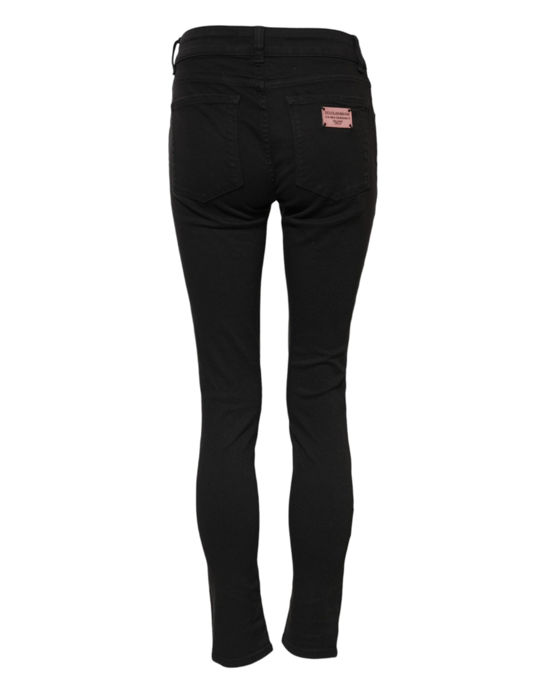 Dolce & Gabbana Black Cotton Skinny Mid Waist Denim Jeans | Regal Royce
