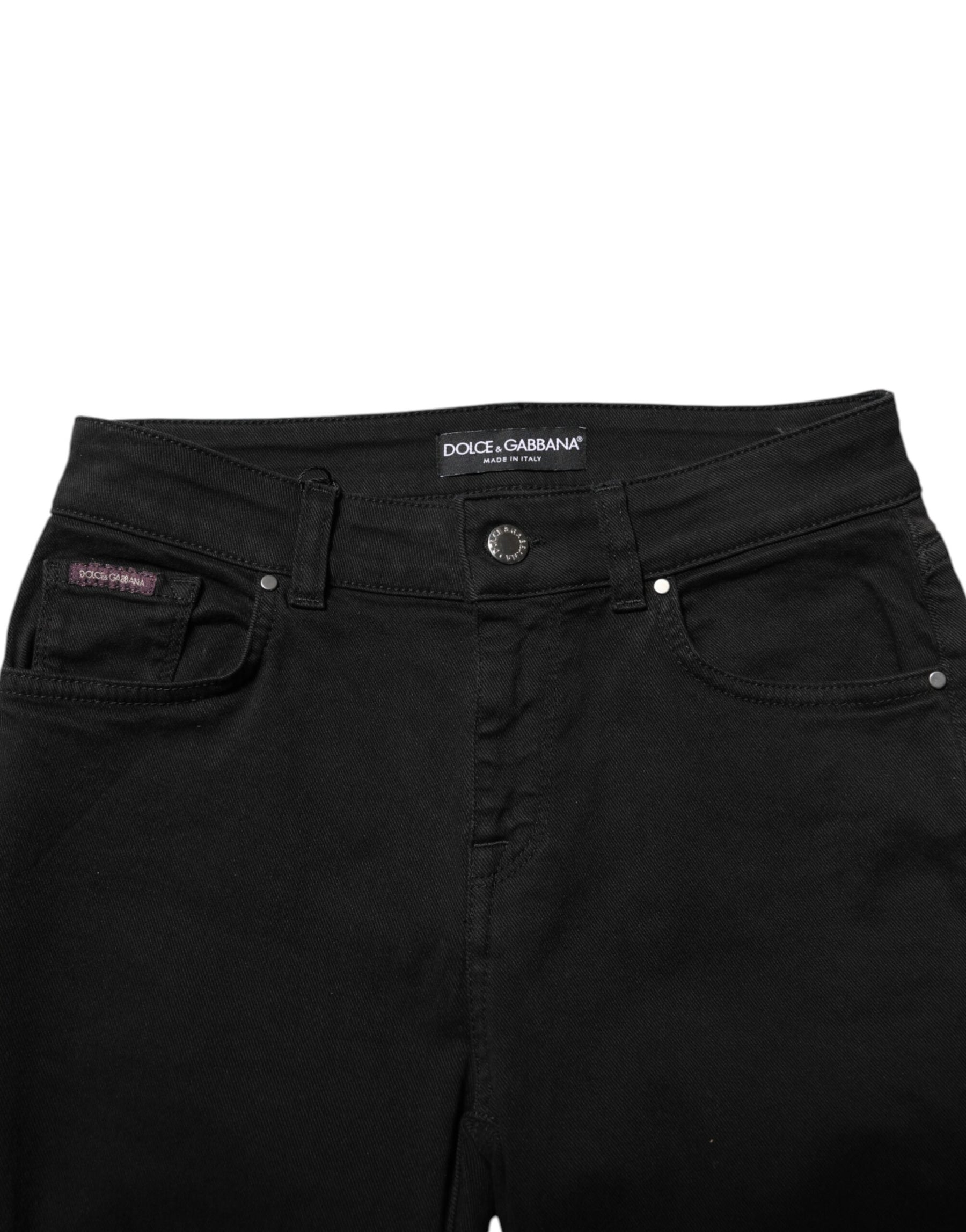 Dolce & Gabbana Black Cotton Logo Skinny Mid Waist Denim Jeans | Regal Royce