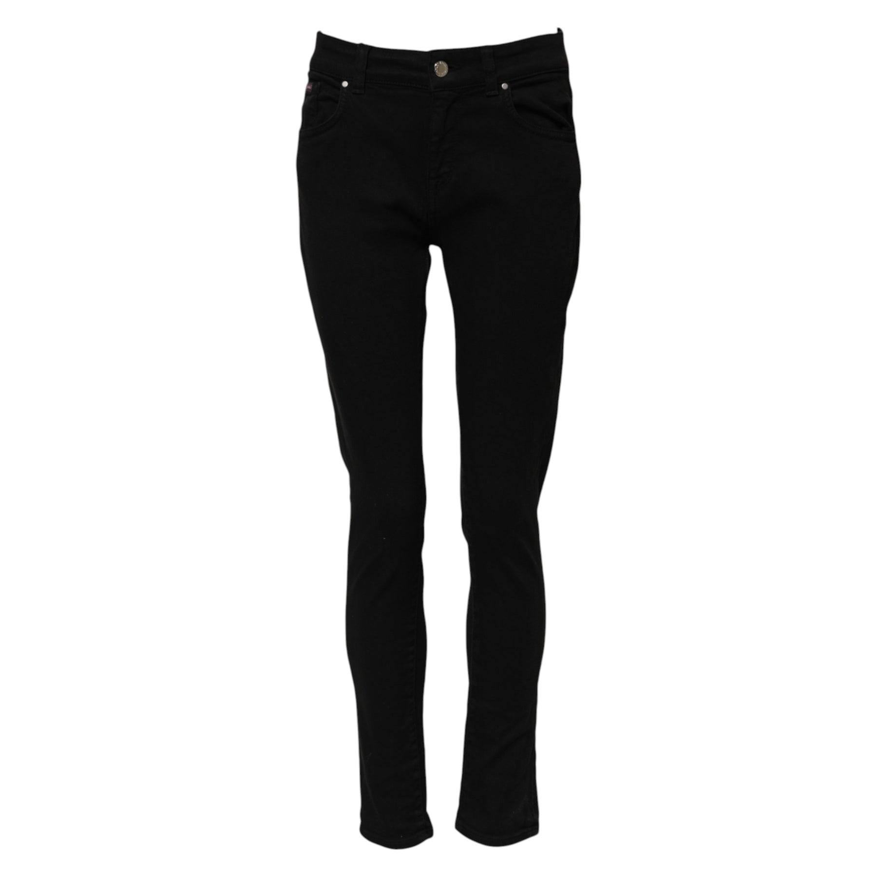Dolce & Gabbana Black Cotton Logo Skinny Mid Waist Denim Jeans | Regal Royce