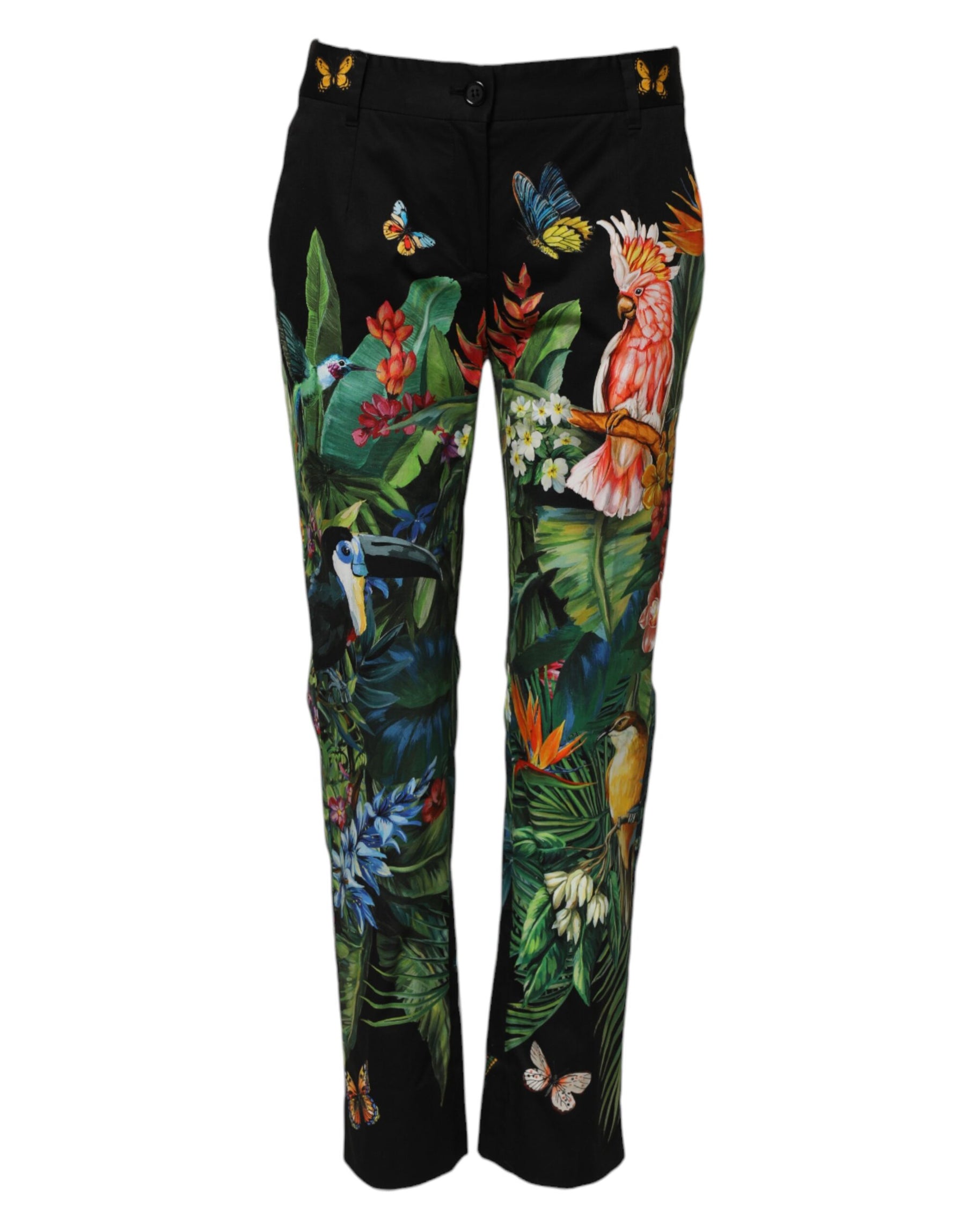 Dolce & Gabbana Black Cotton Tropical Mid Waist Pants | Regal Royce