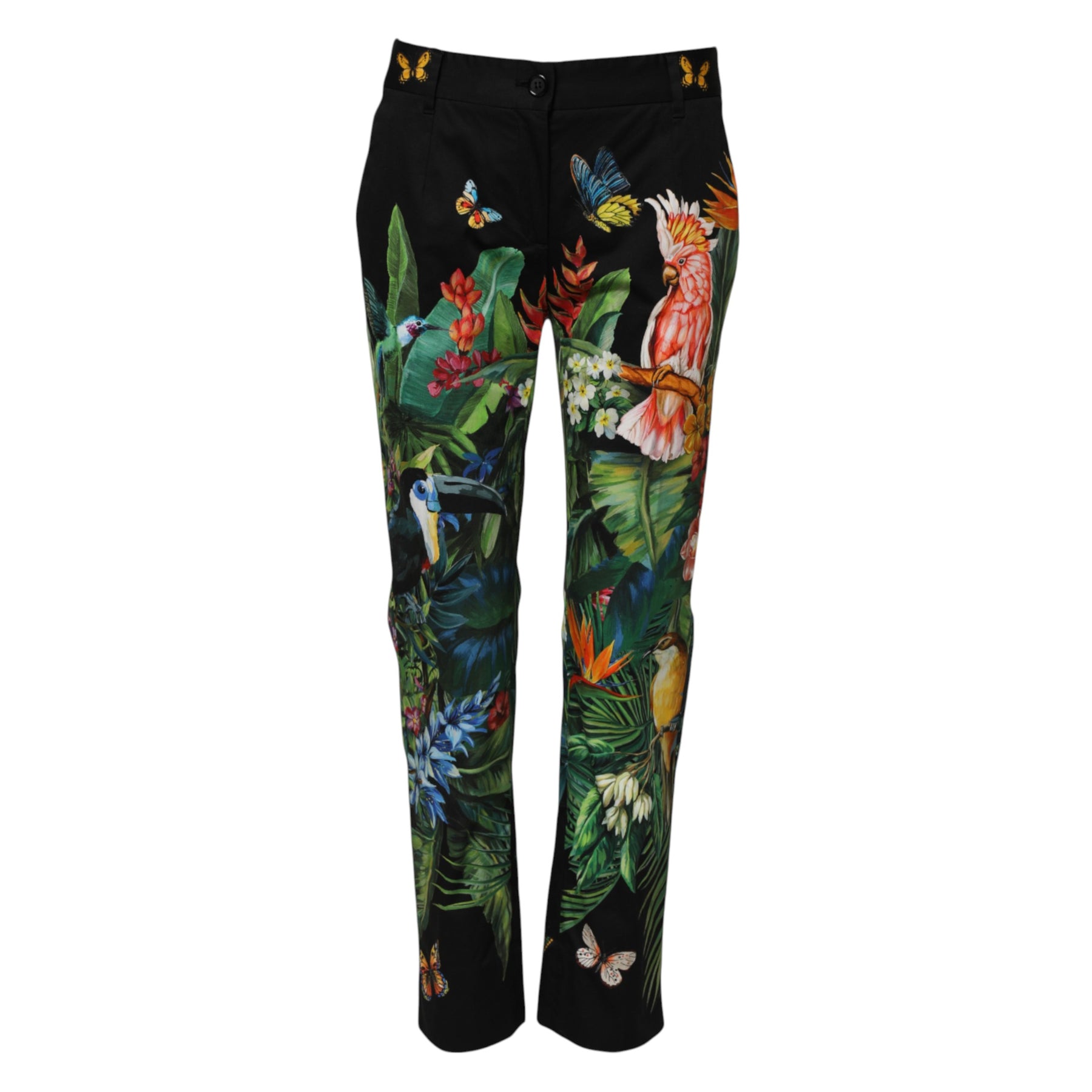 Dolce & Gabbana Black Cotton Tropical Mid Waist Pants | Regal Royce