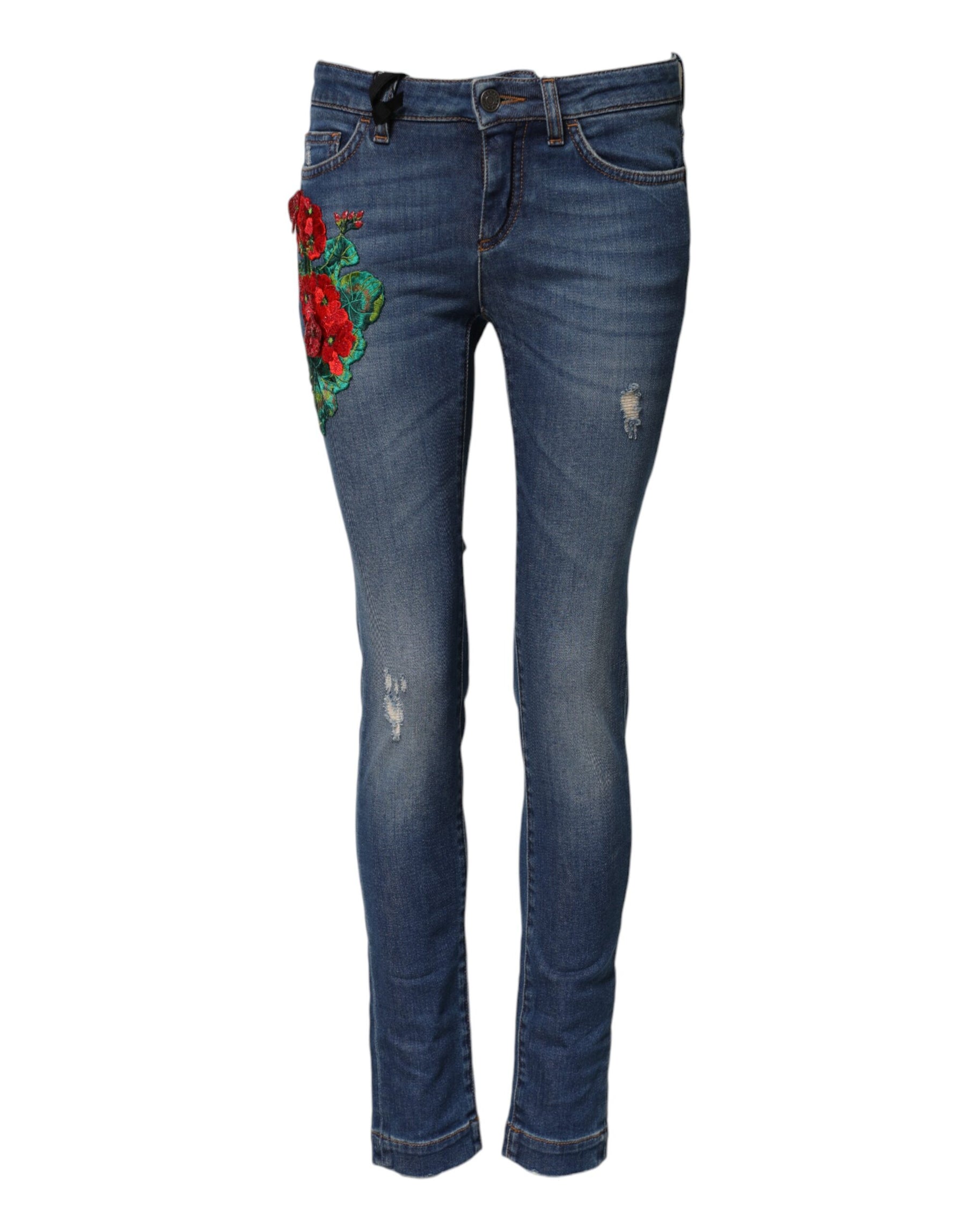 Dolce & Gabbana Blue Cotton Low Waist Skinny Denim Jeans | Regal Royce