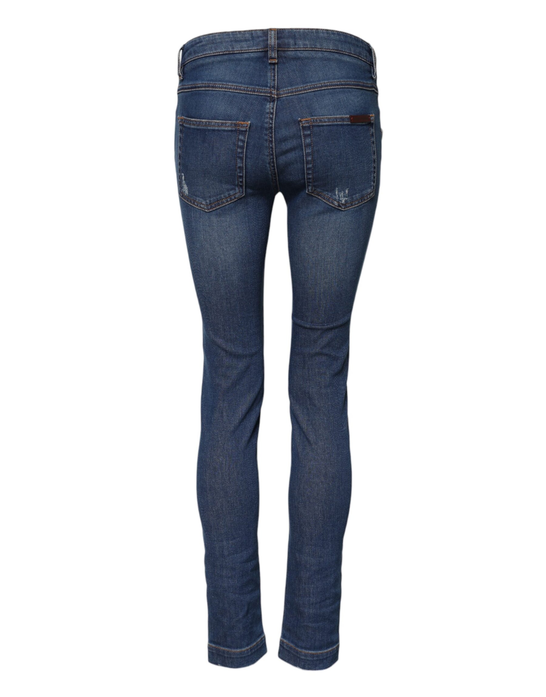Dolce & Gabbana Blue Cotton Low Waist Skinny Denim Jeans | Regal Royce