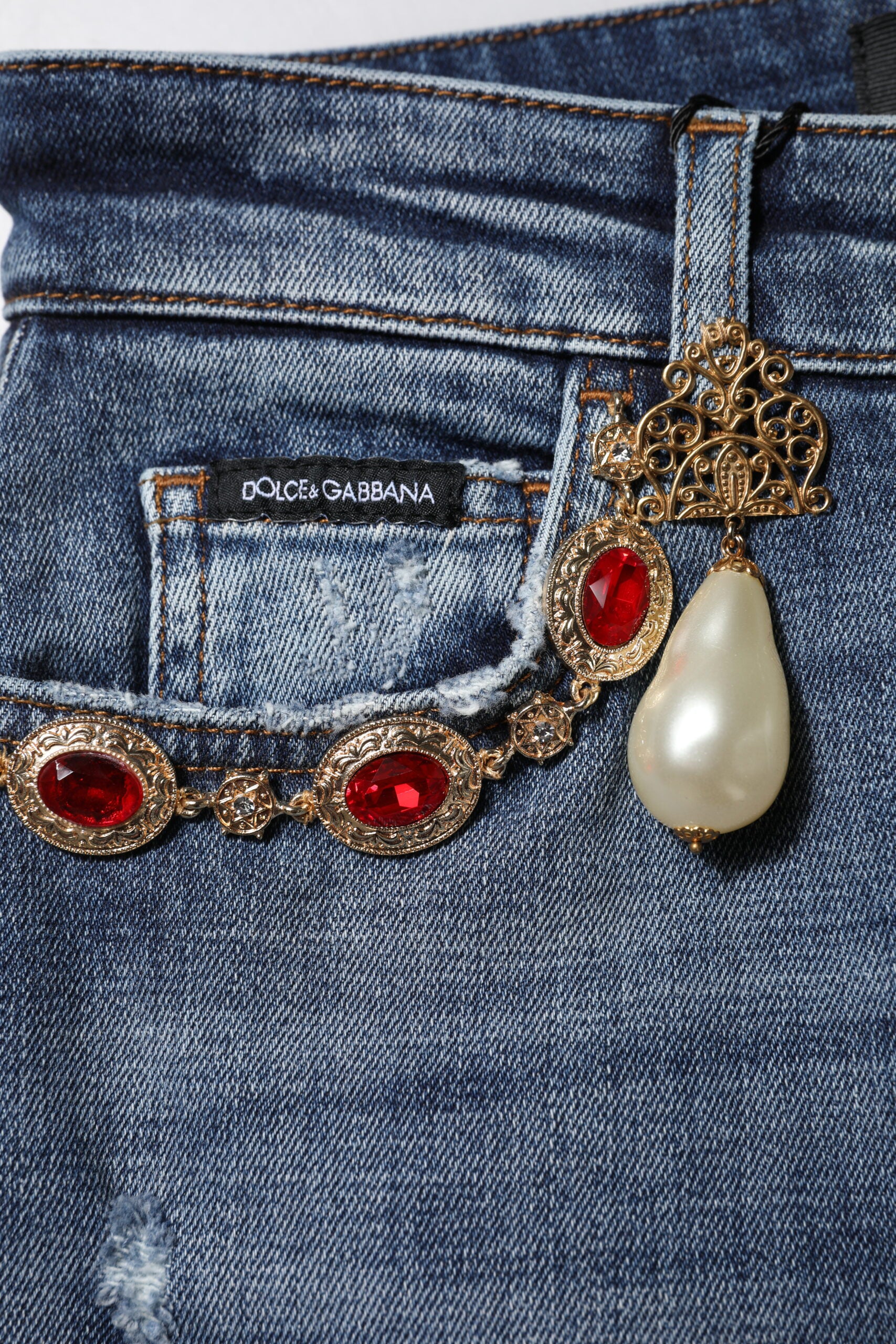 Dolce & Gabbana Blue Rhinestone Embellished Denim Jeans | Regal Royce