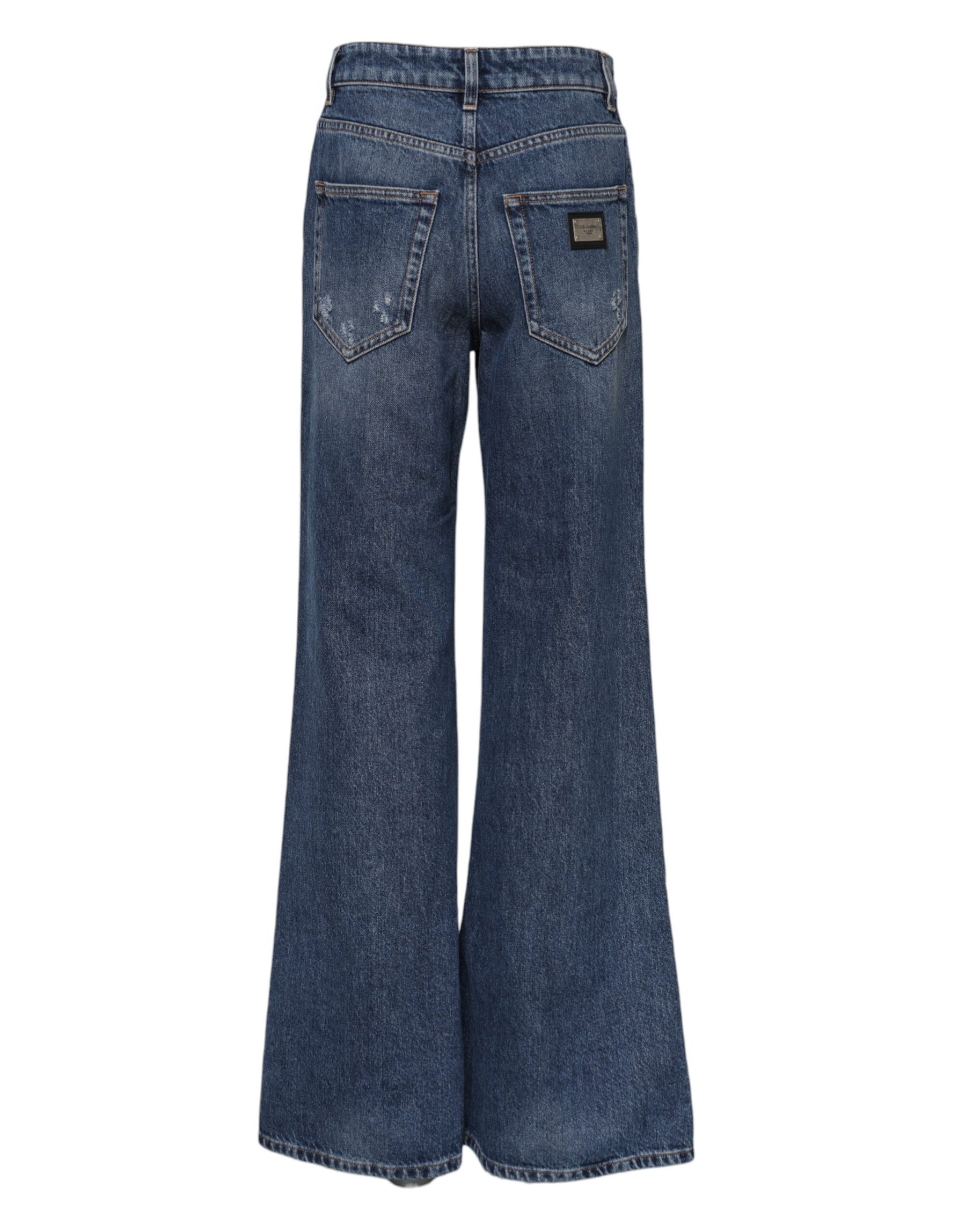 Dolce & Gabbana Blue Cotton Wide Leg Tattered Denim Jeans | Regal Royce