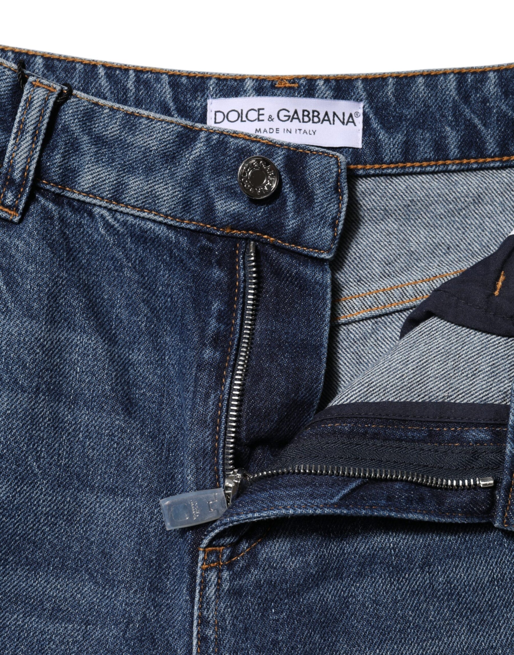 Dolce & Gabbana Blue Cotton Wide Leg Tattered Denim Jeans | Regal Royce