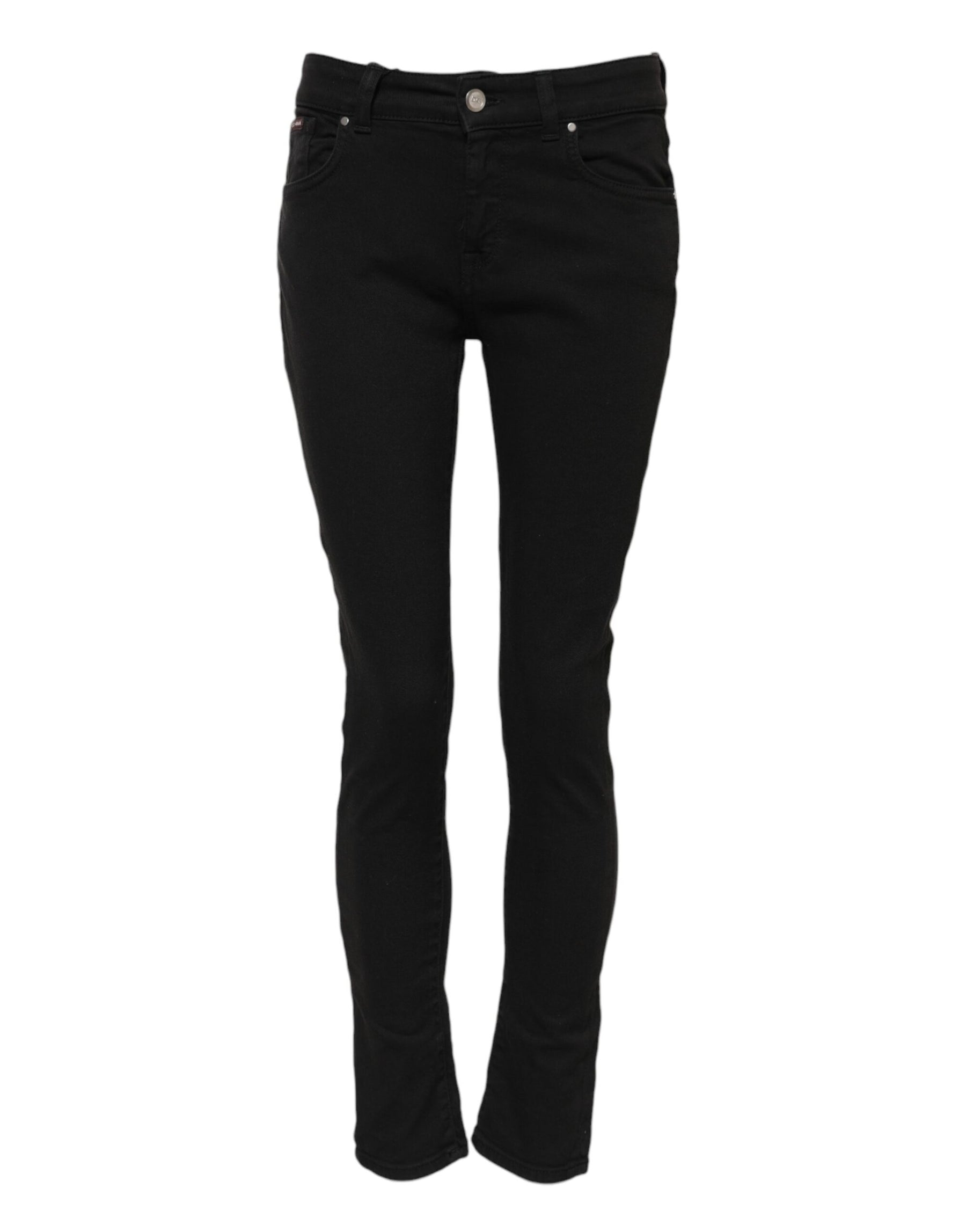Dolce & Gabbana Black Cotton Logo Skinny Mid Waist Denim Jeans | Regal Royce
