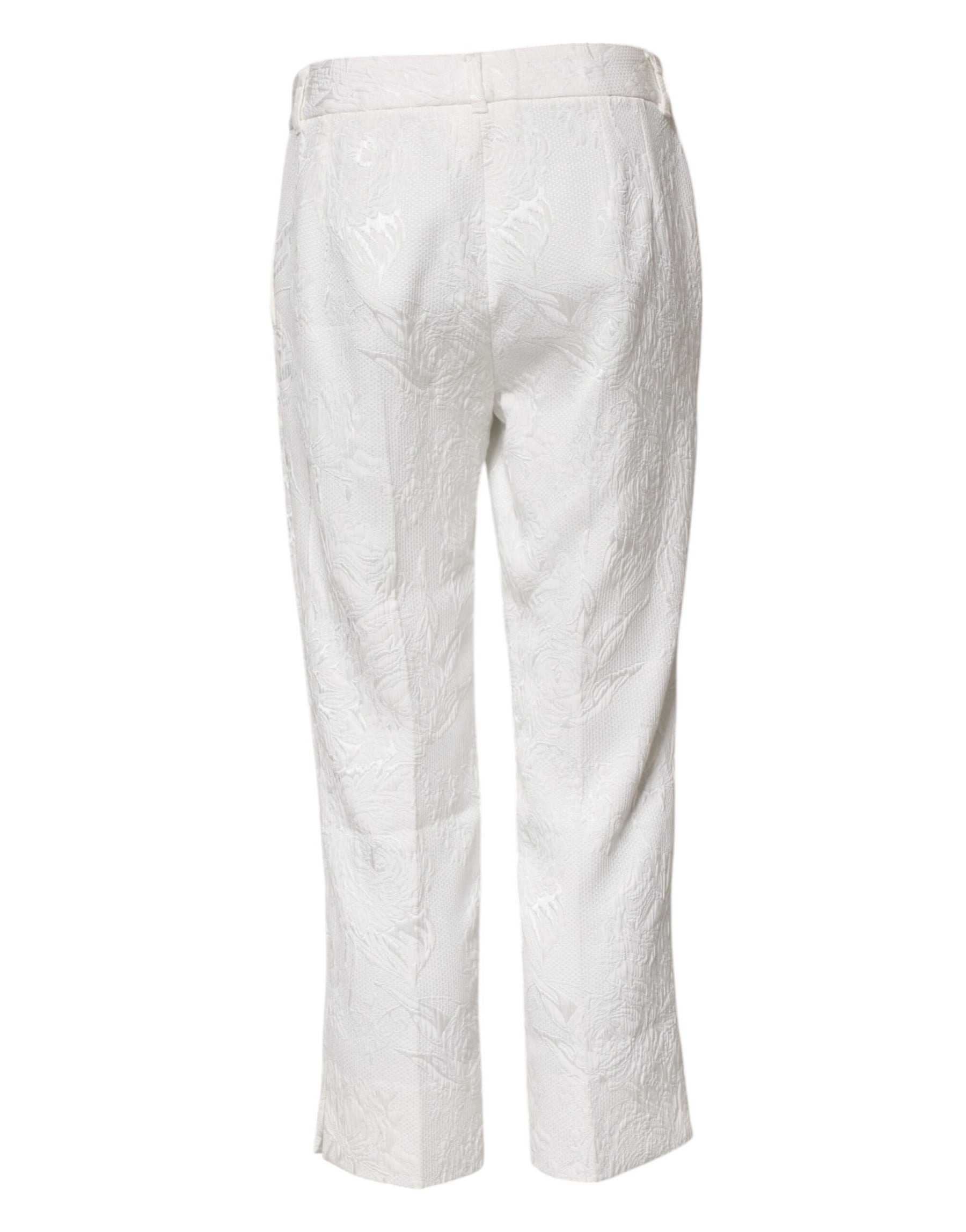 Dolce & Gabbana White Cotton Floral Jacquard Pants | Regal Royce