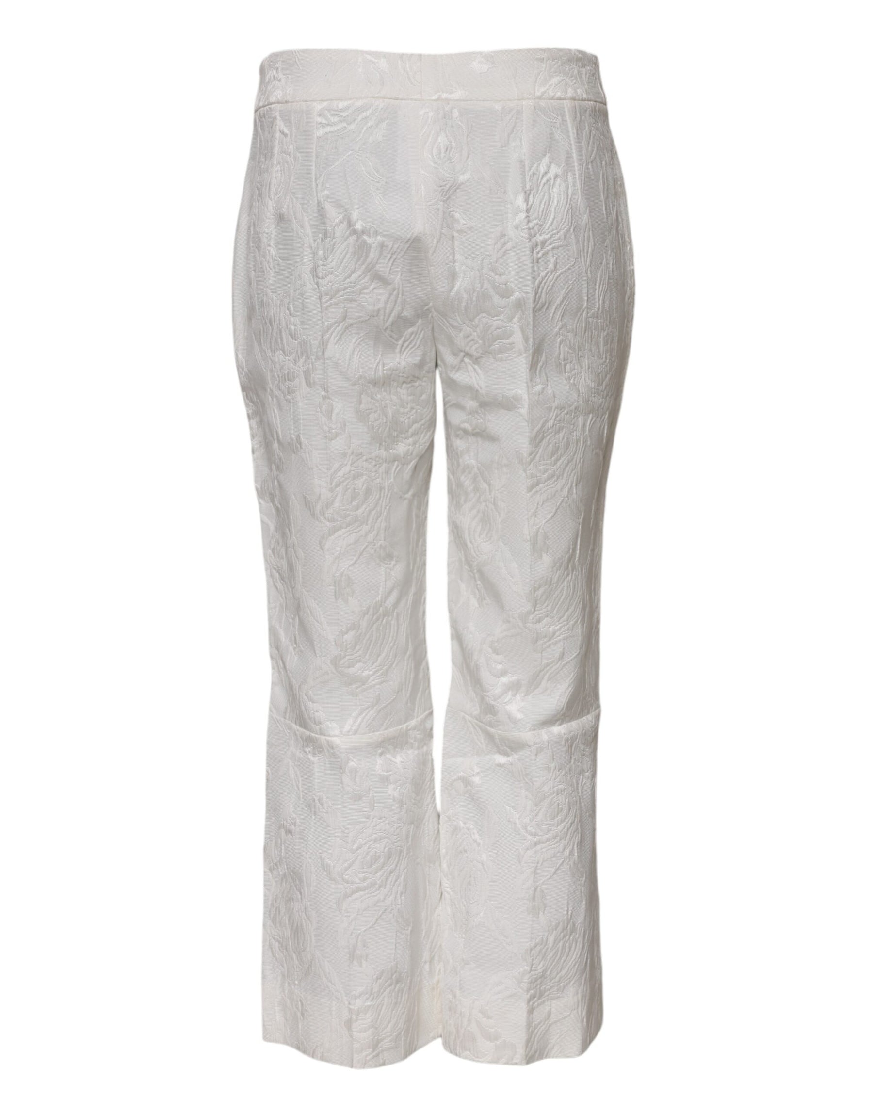 Dolce & Gabbana White Cotton Floral Jacquard Pants | Regal Royce
