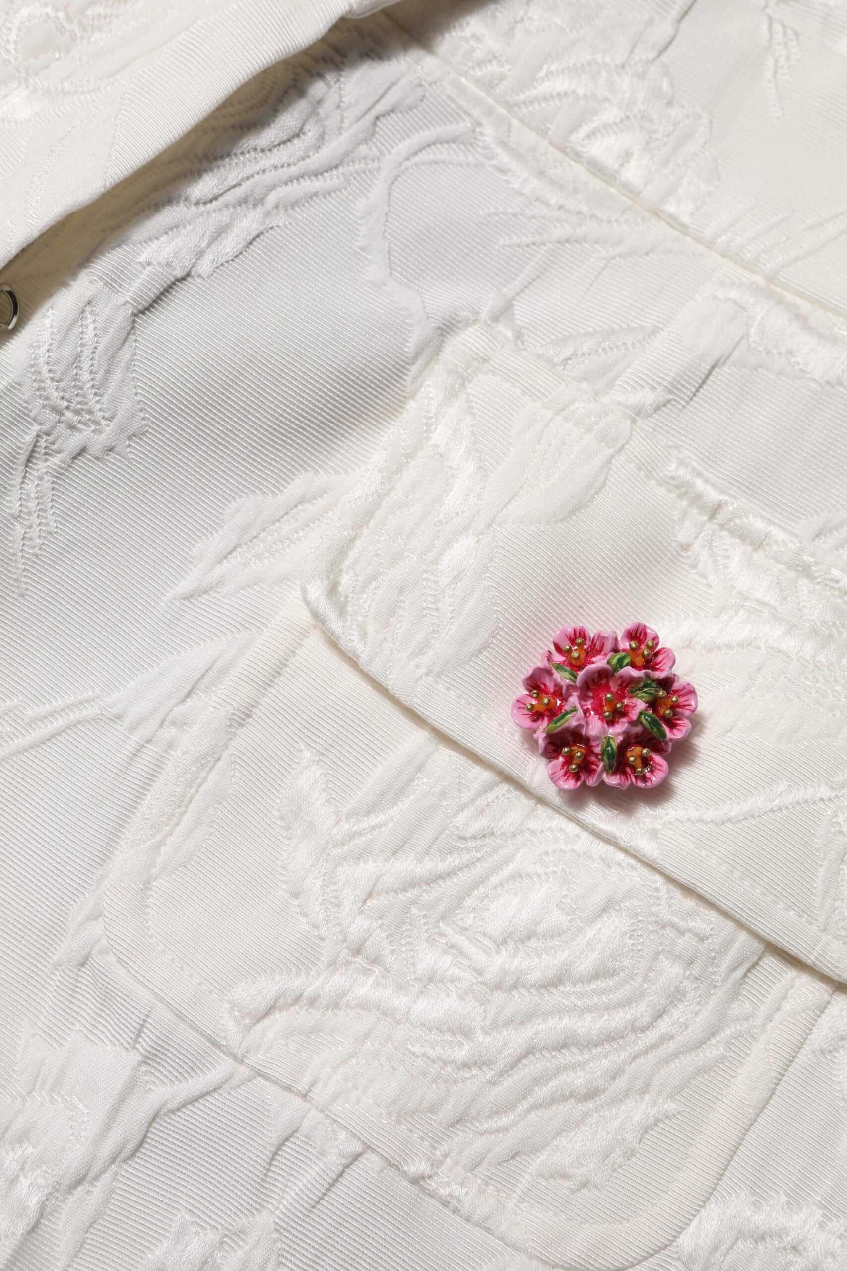 Dolce & Gabbana White Cotton Floral Jacquard Pants | Regal Royce