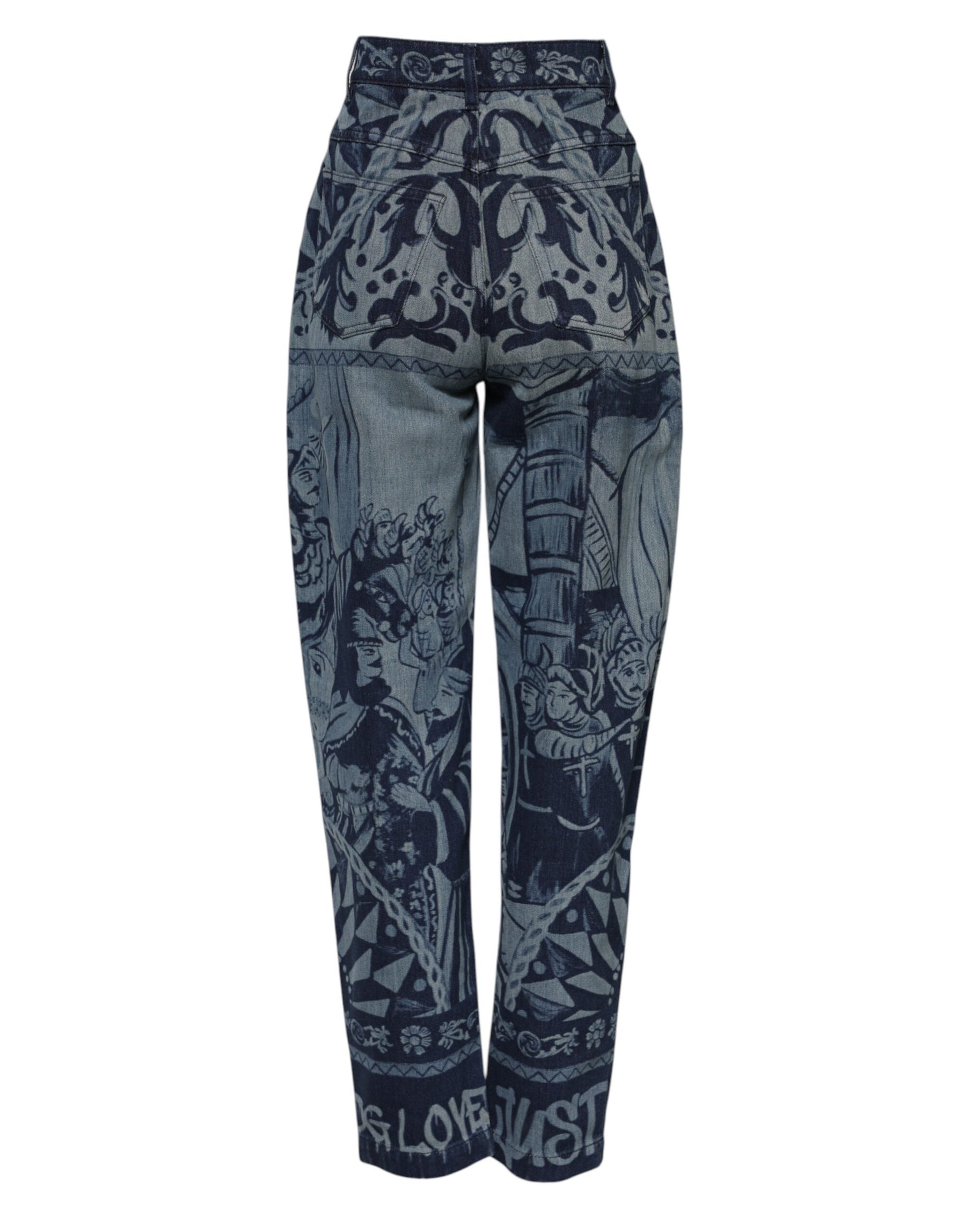 Dolce & Gabbana Blue Graphic Print Tapered Denim Jeans | Regal Royce