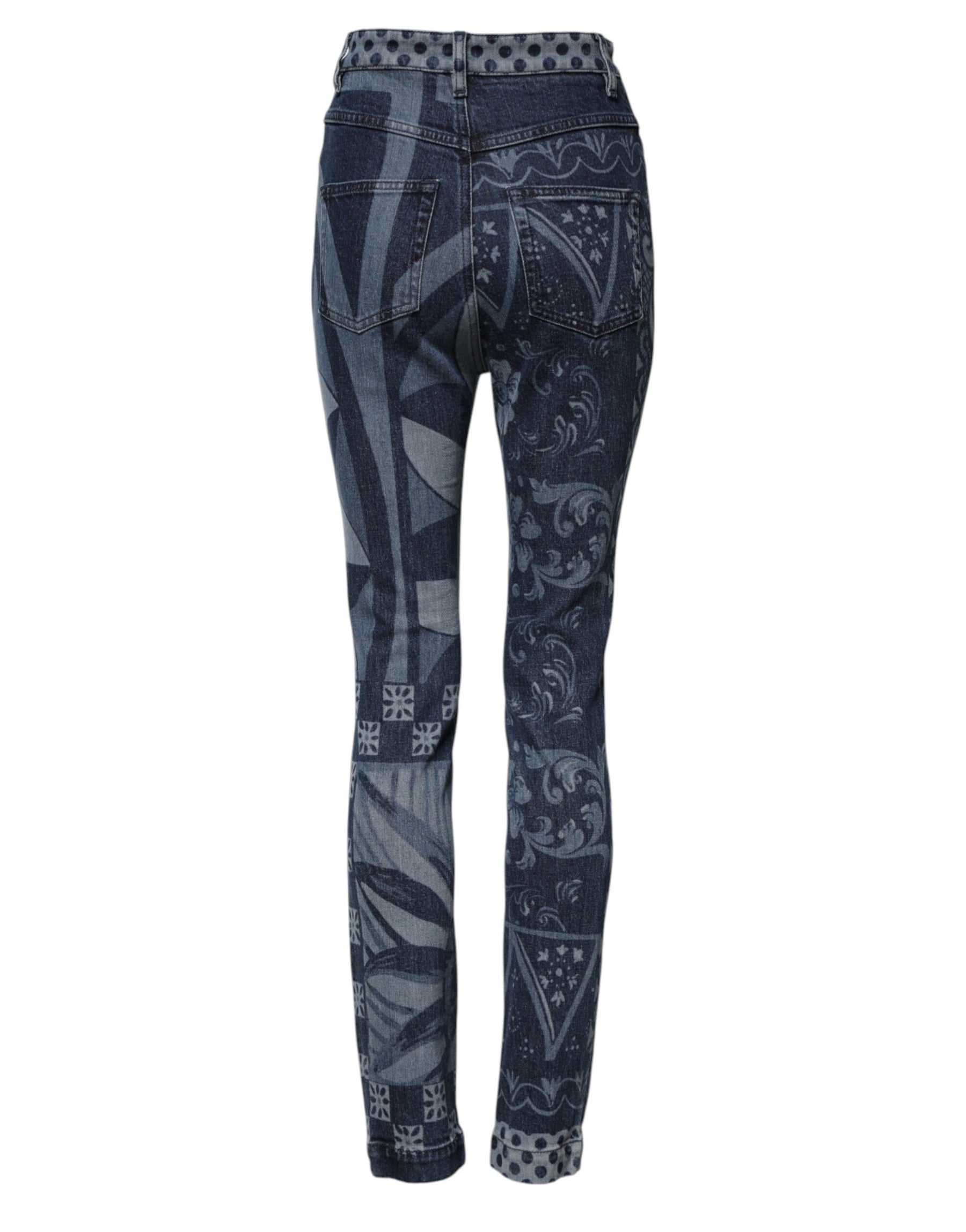 Dolce & Gabbana Blue Graphic Print Cotton Skinny Denim Jeans | Regal Royce