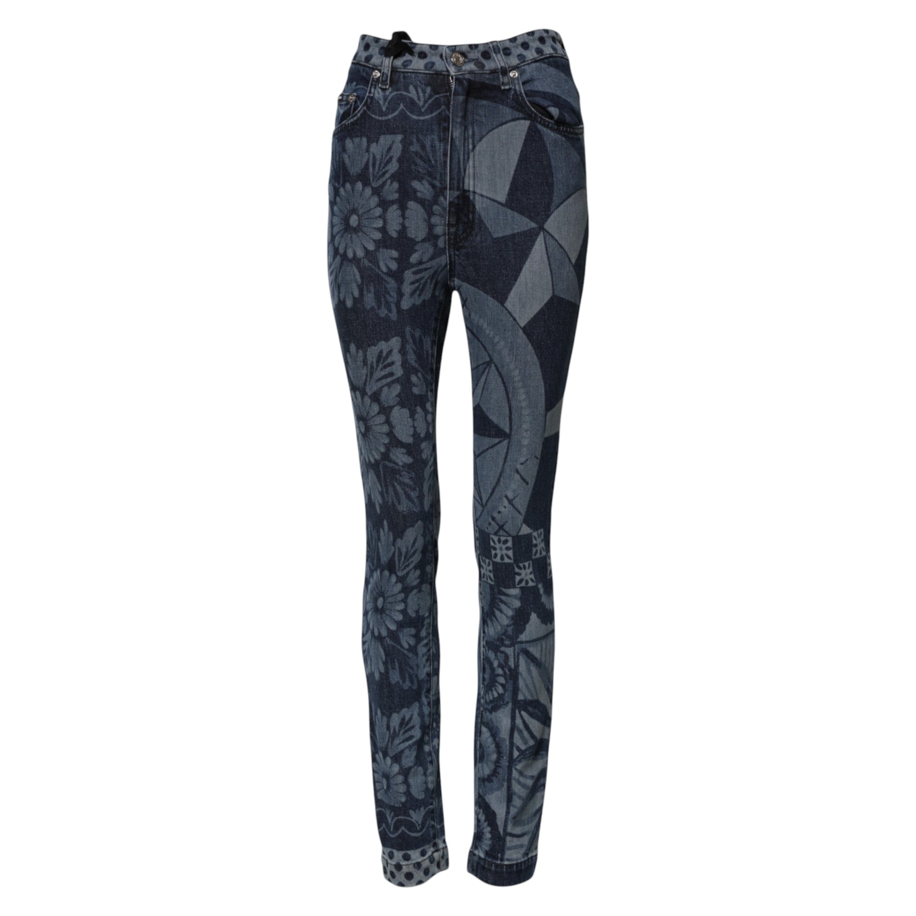 Dolce & Gabbana Blue Graphic Print Cotton Skinny Denim Jeans | Regal Royce