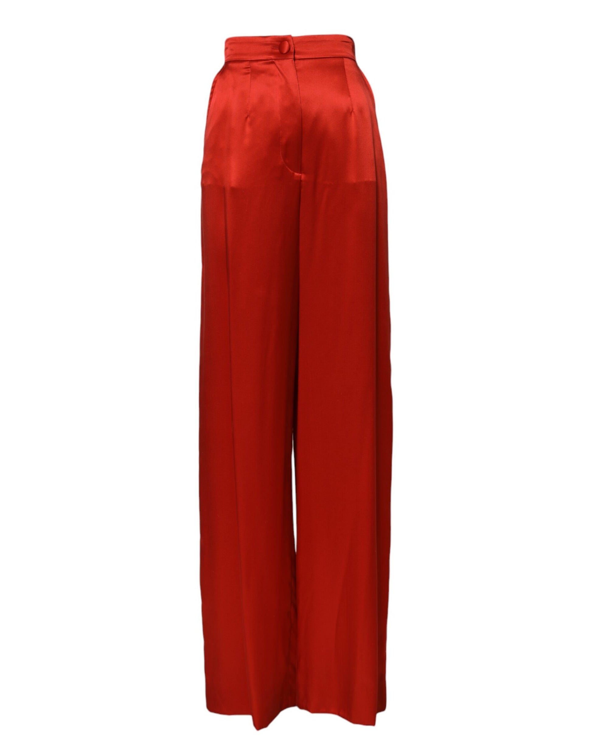 Dolce & Gabbana Red Satin High Waist Wide Leg Pants