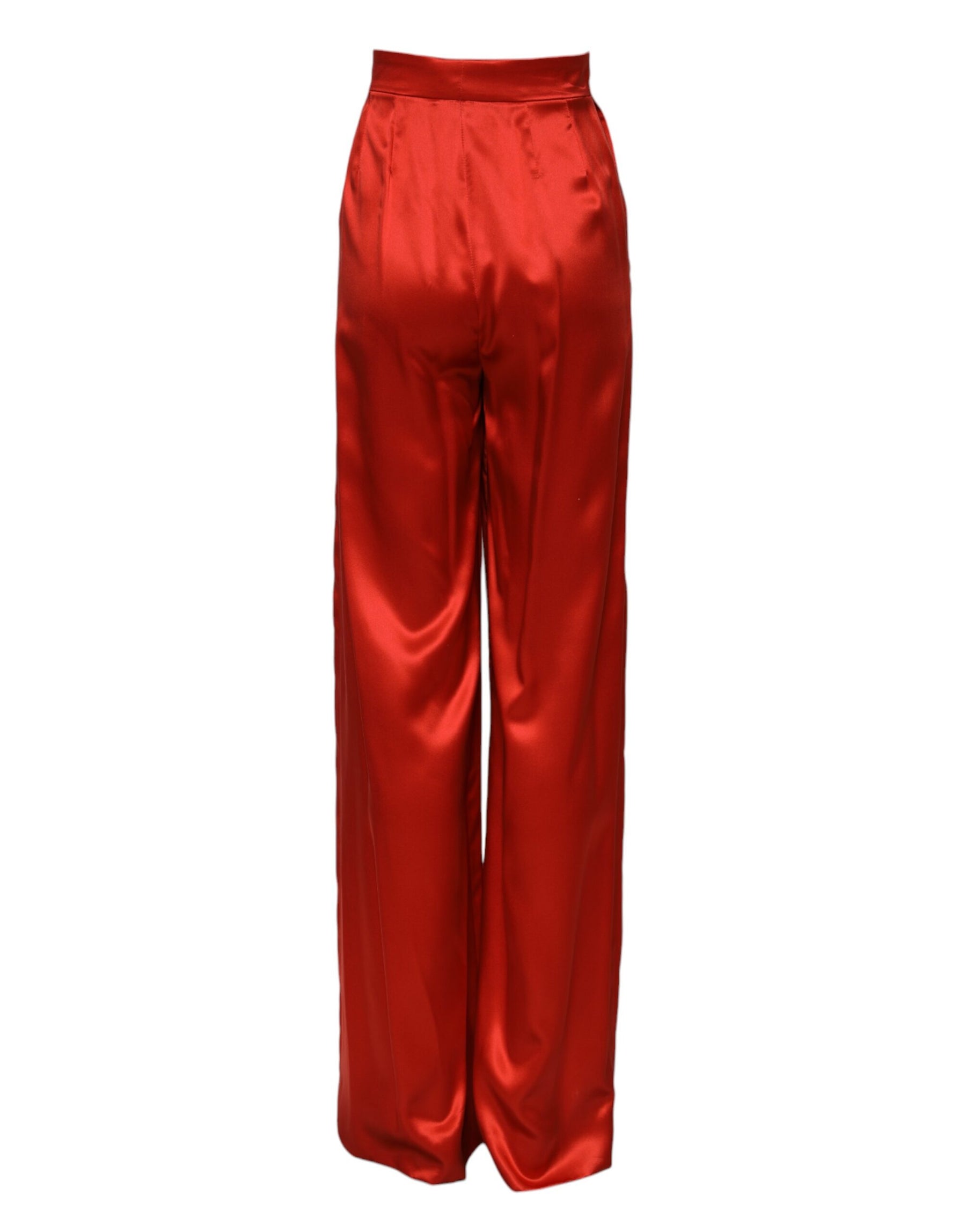 Dolce & Gabbana Red Satin High Waist Wide Leg Pants | Regal Royce