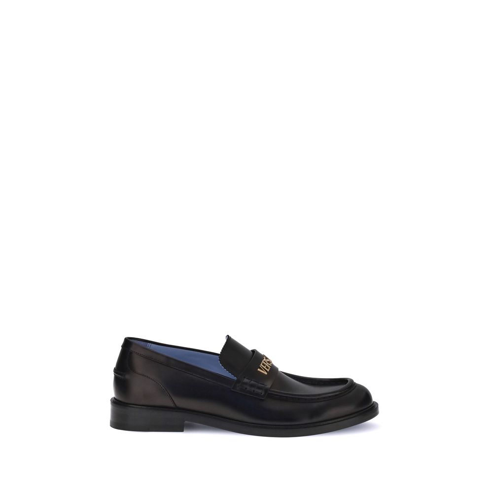 Versace Black Calf Leather Bos Taurus Slip-On Loafers | Regal Royce
