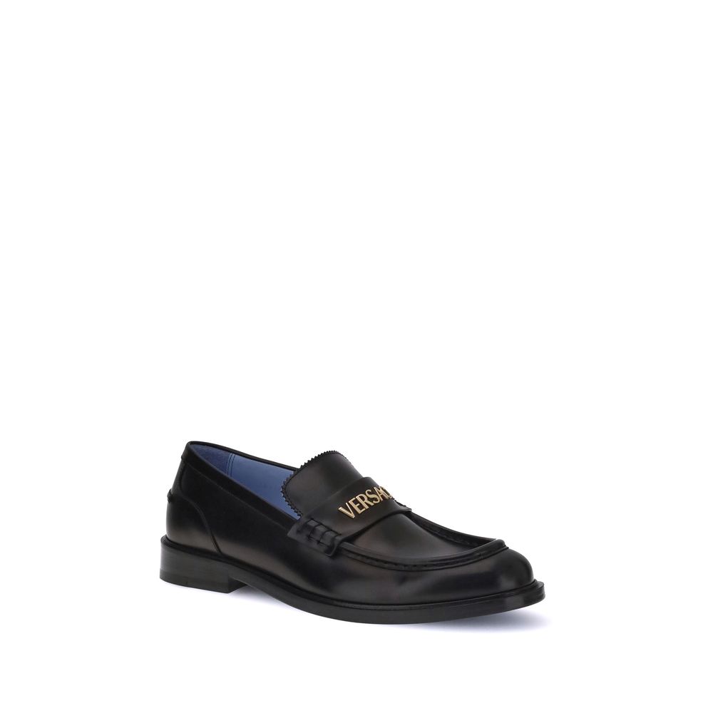 Versace Black Calf Leather Bos Taurus Slip-On Loafers | Regal Royce