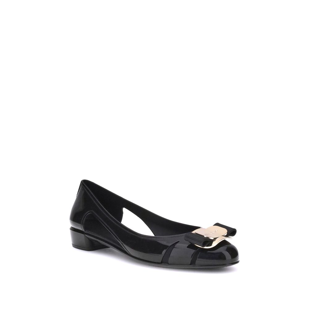 Ferragamo Black Rubber Ballet Flats | Regal Royce