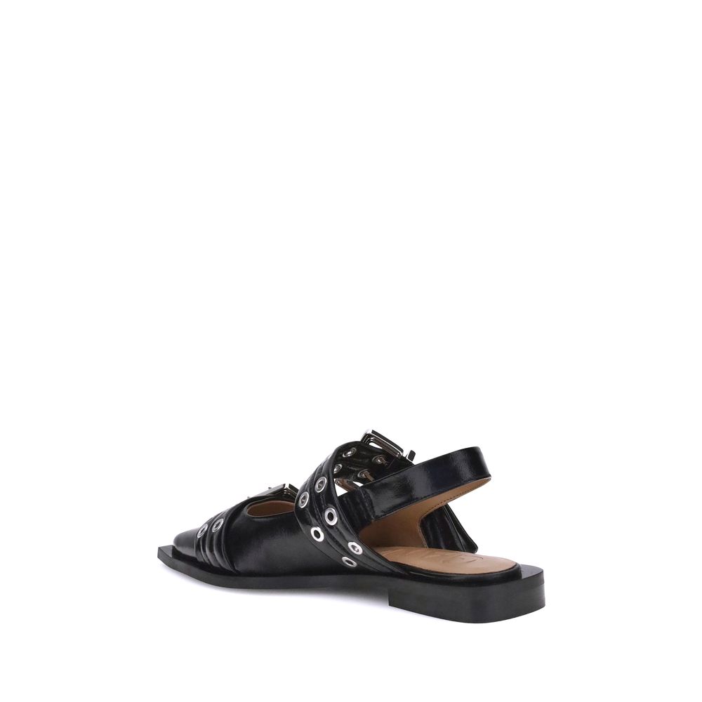 Ganni Black Recycled Polyester Ballet Flats | Regal Royce