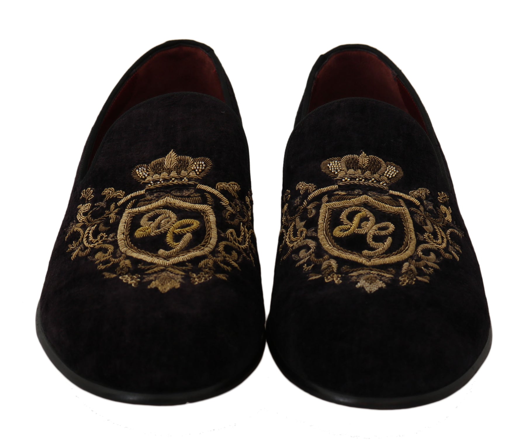 Dolce & Gabbana Loafers Black Velvet Gold Crown | Regal Royce