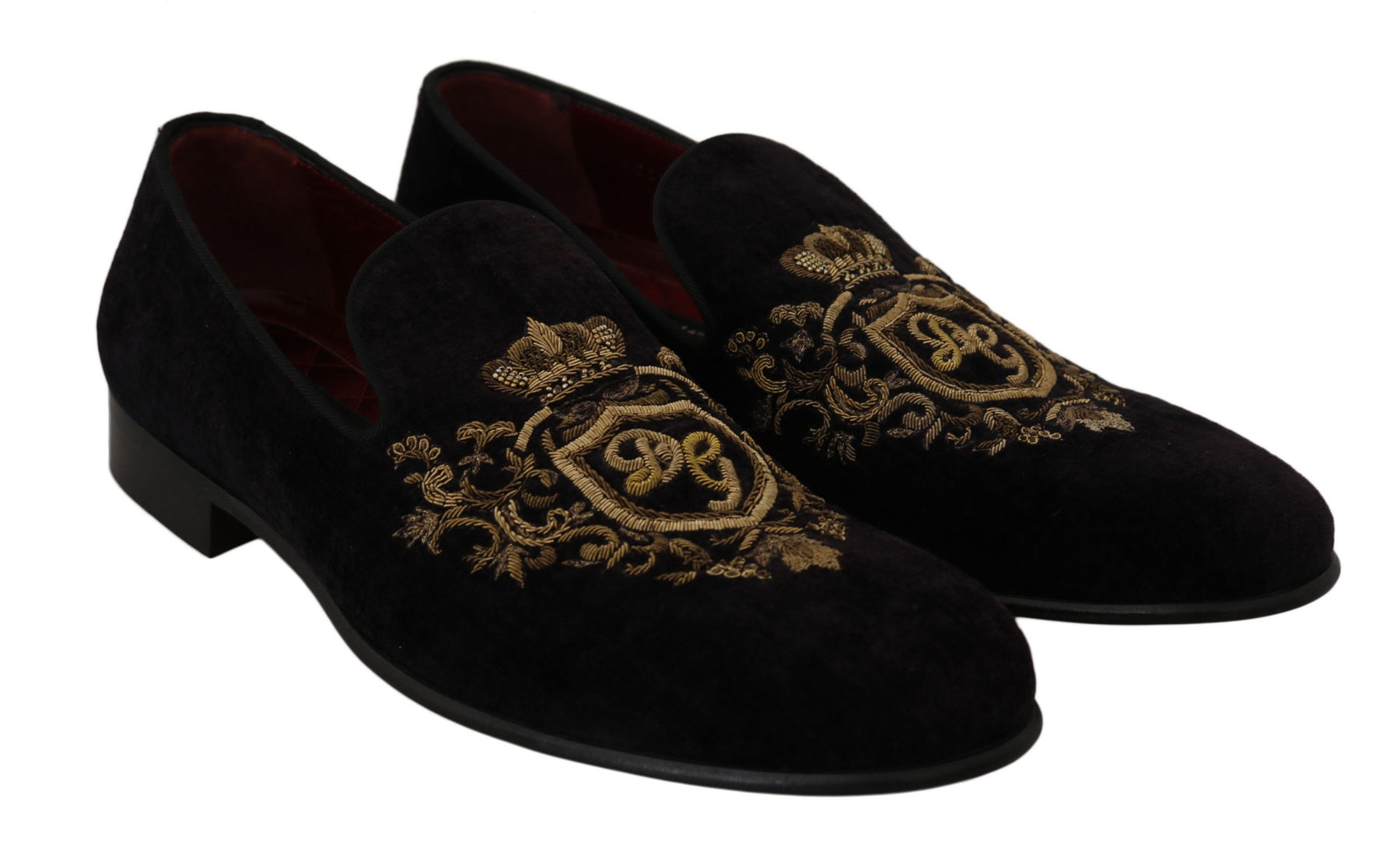 Dolce & Gabbana Loafers Black Velvet Gold Crown | Regal Royce