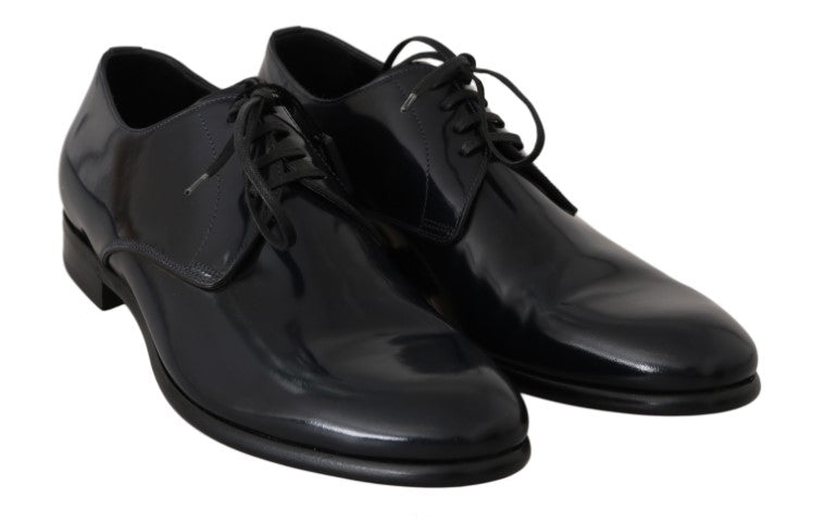 Dolce & Gabbana Blue Leather Polished Dress Derby Shoes | Regal Royce