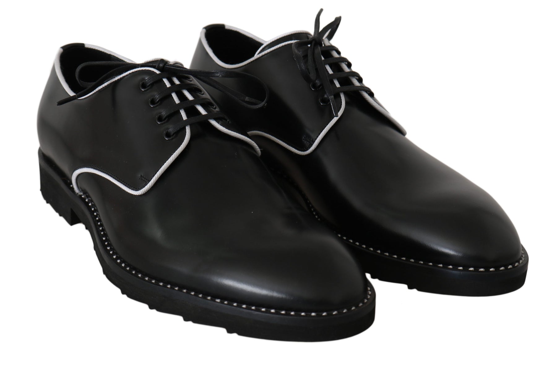 Dolce & Gabbana Black Leather White Line Dress Derby Shoes | Regal Royce