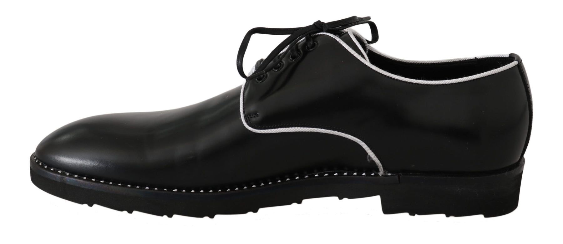 Dolce & Gabbana Black Leather White Line Dress Derby Shoes | Regal Royce