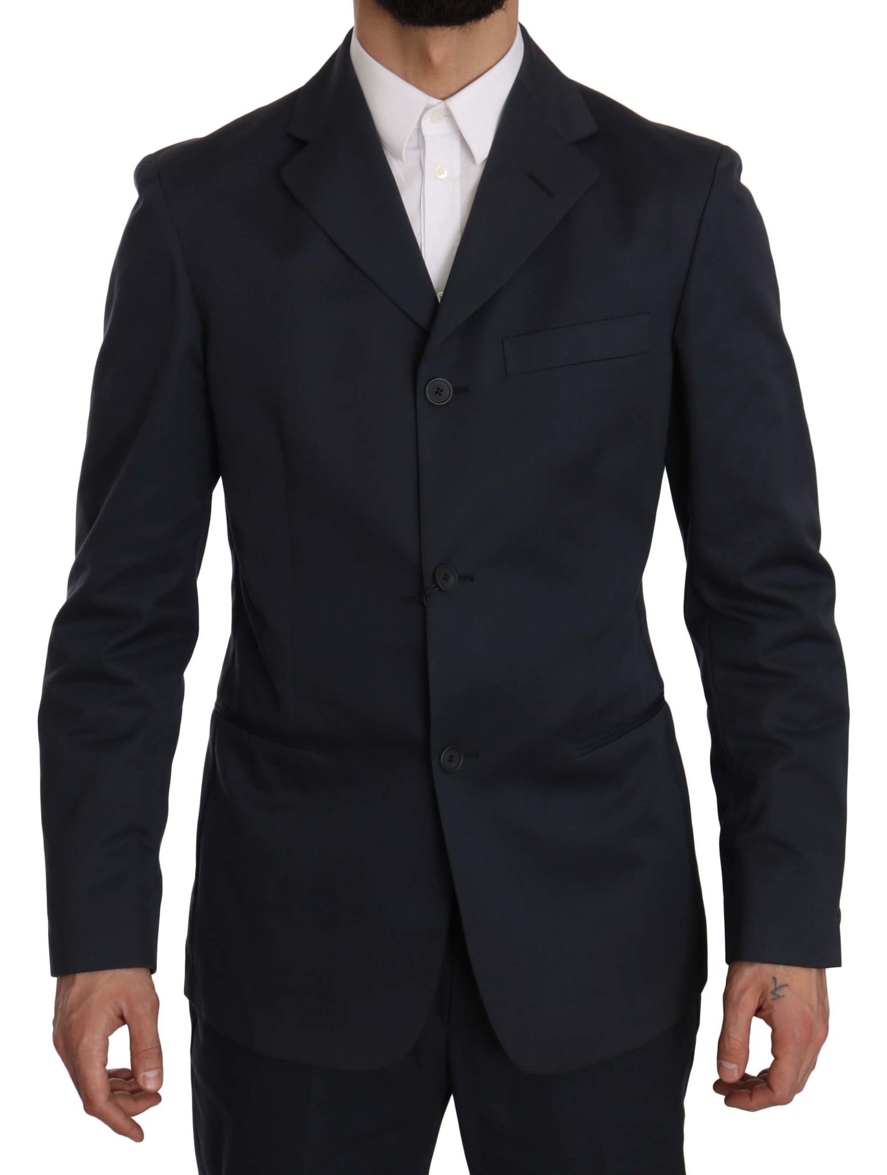 Romeo Gigli Two Piece 3 Button Cotton Blue Solid Suit | Regal Royce