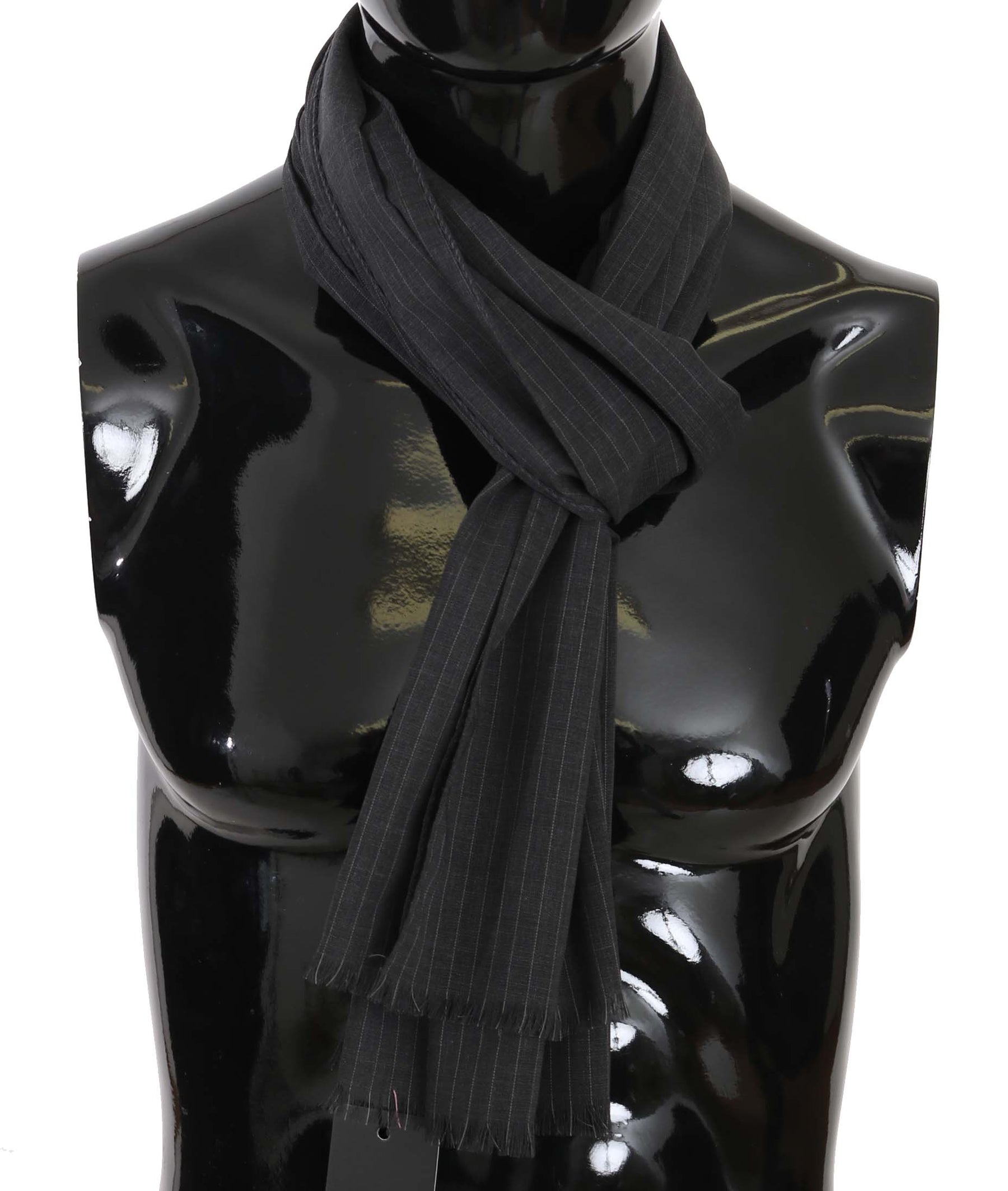 Dolce & Gabbana Gray 100% Wool Striped Pattern Wrap Scarf | Regal Royce
