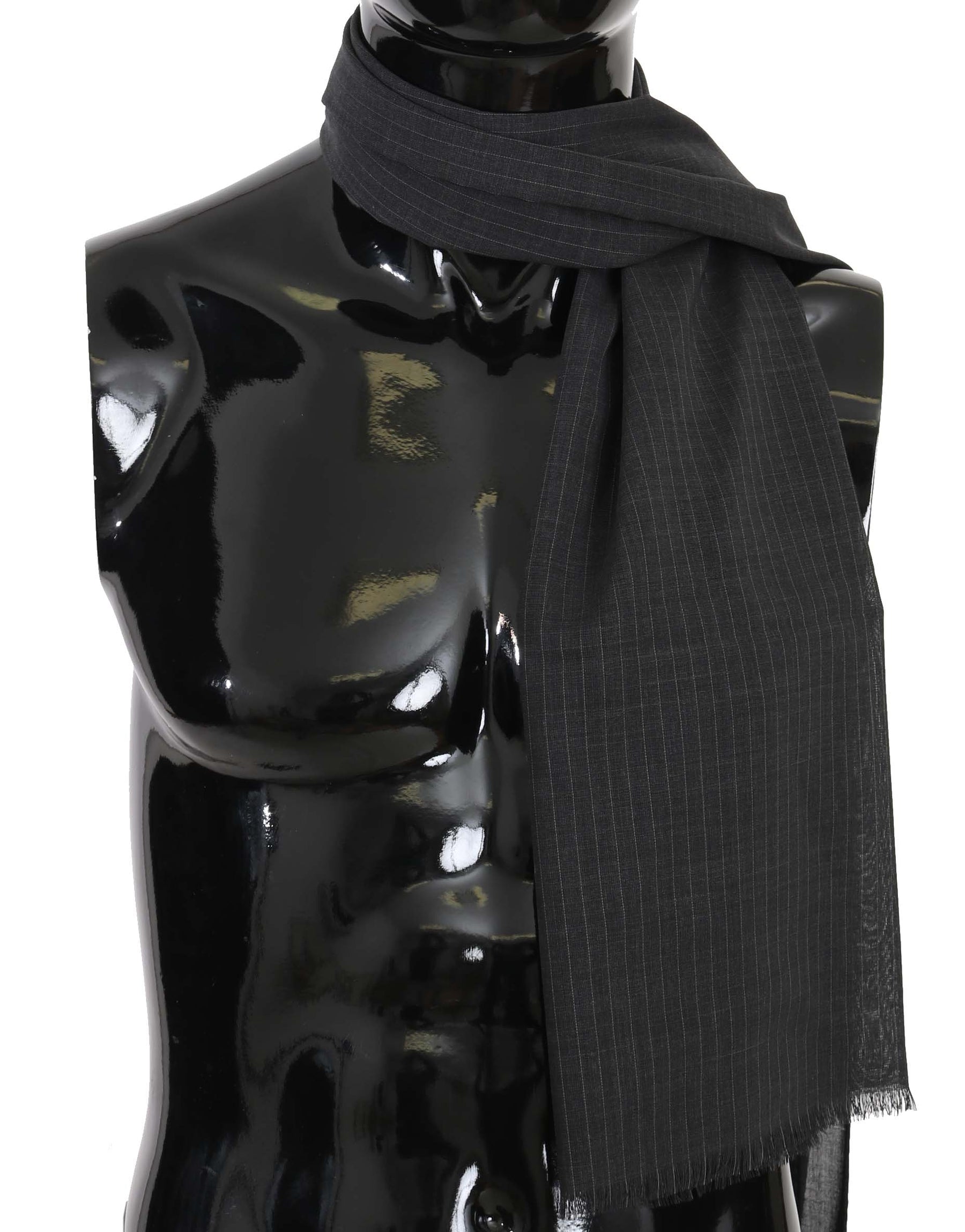 Dolce & Gabbana Gray 100% Wool Striped Pattern Wrap Scarf | Regal Royce