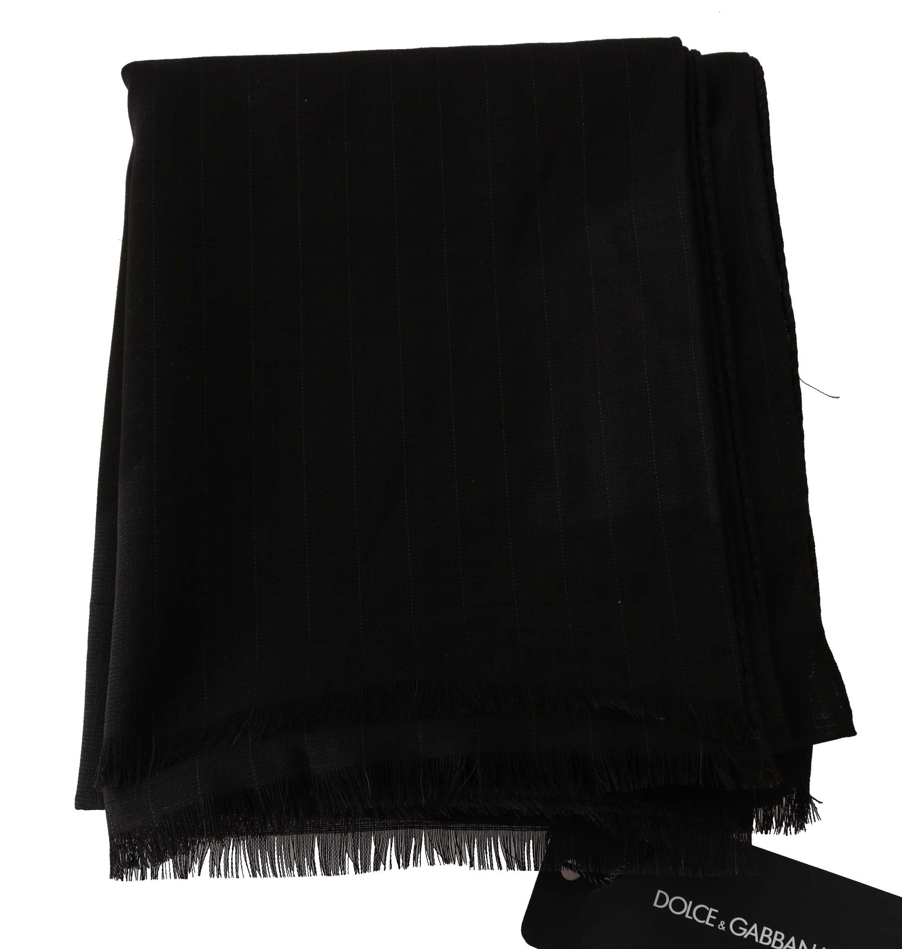 Dolce & Gabbana Dark Gray Virgin Wool Striped Pattern Wrap Scarf | Regal Royce