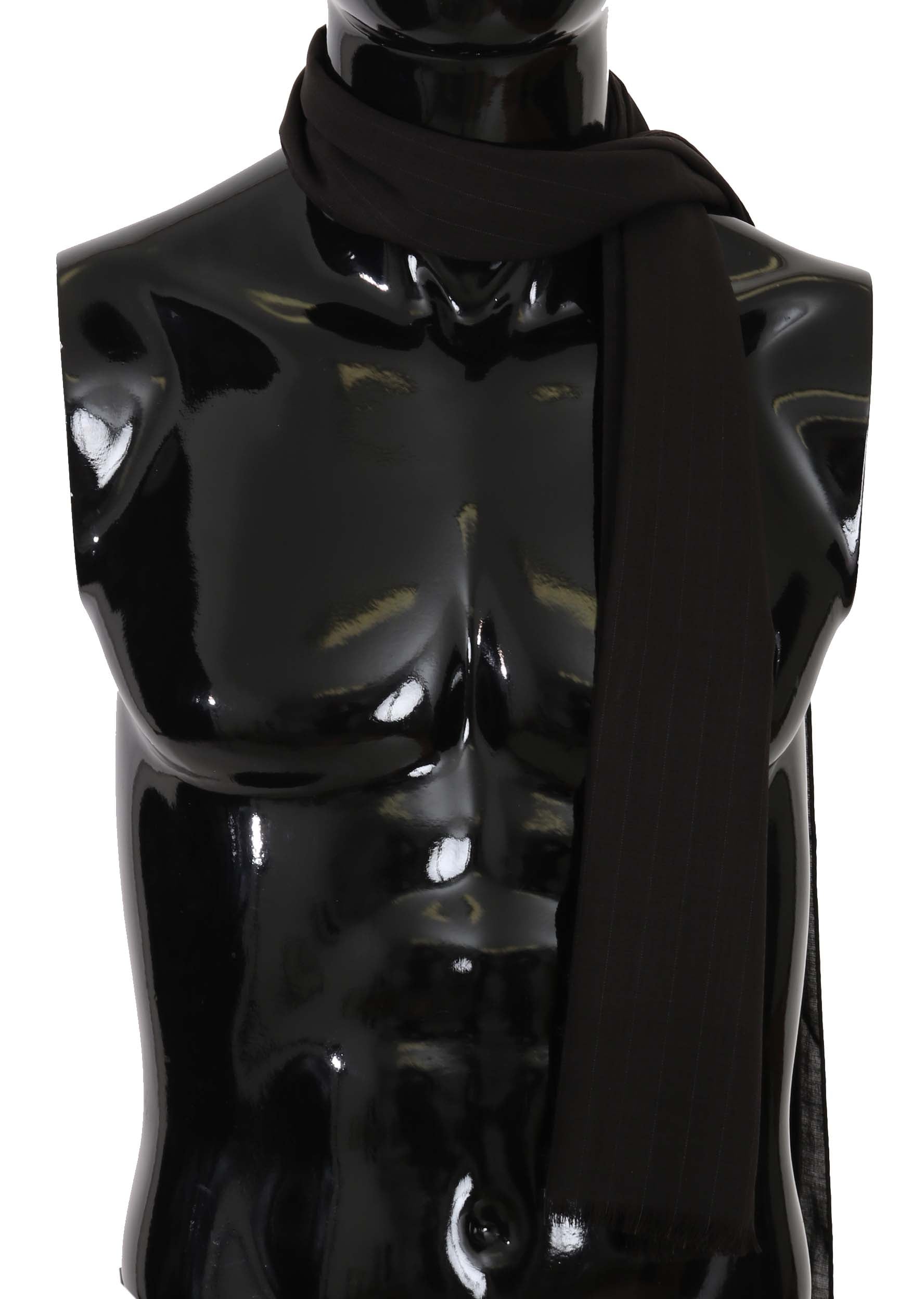 Dolce & Gabbana Dark Gray Virgin Wool Striped Pattern Wrap Scarf | Regal Royce