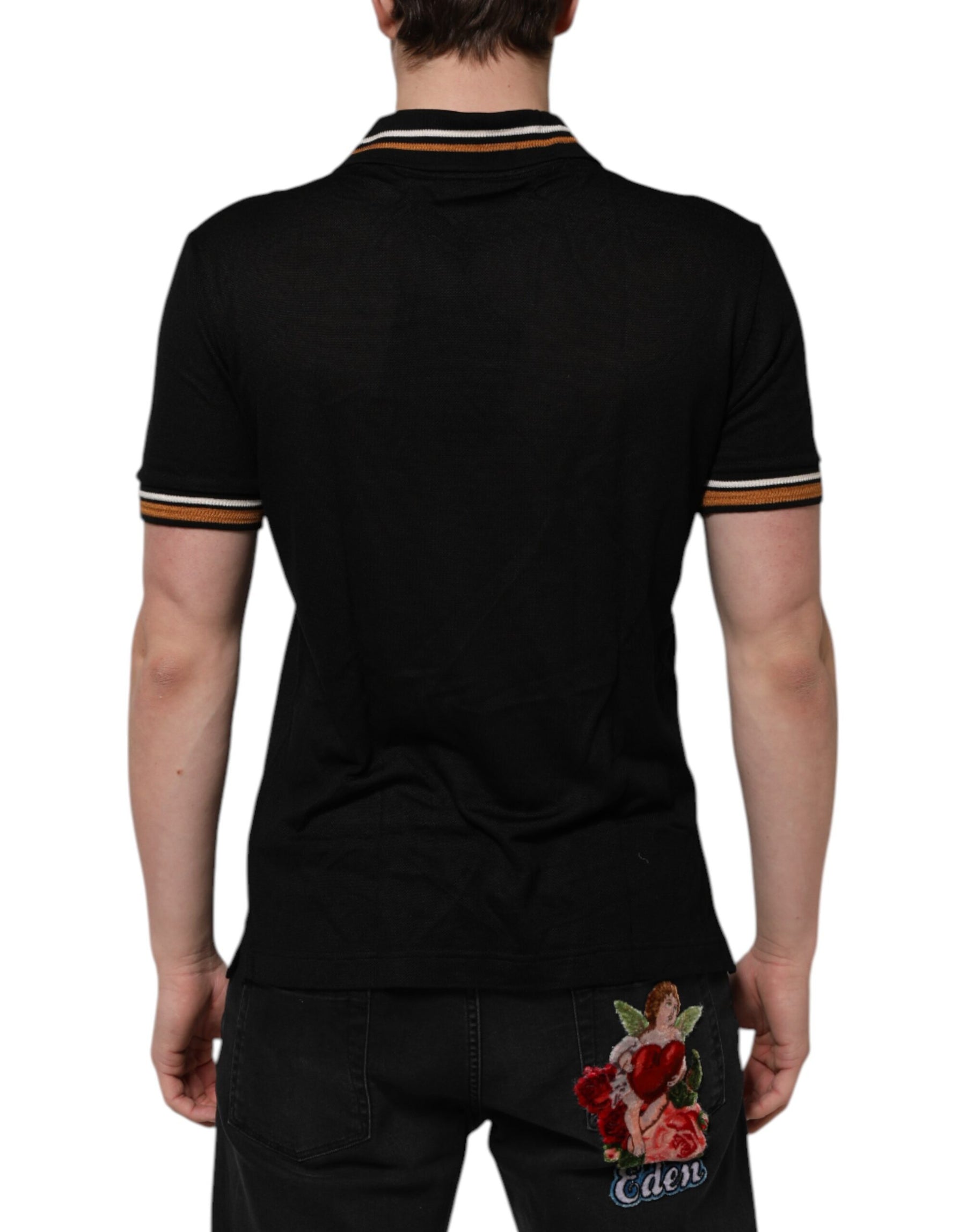 Dolce & Gabbana Black DG Silk Vneck Collared Men Polo T-shirt | Regal Royce