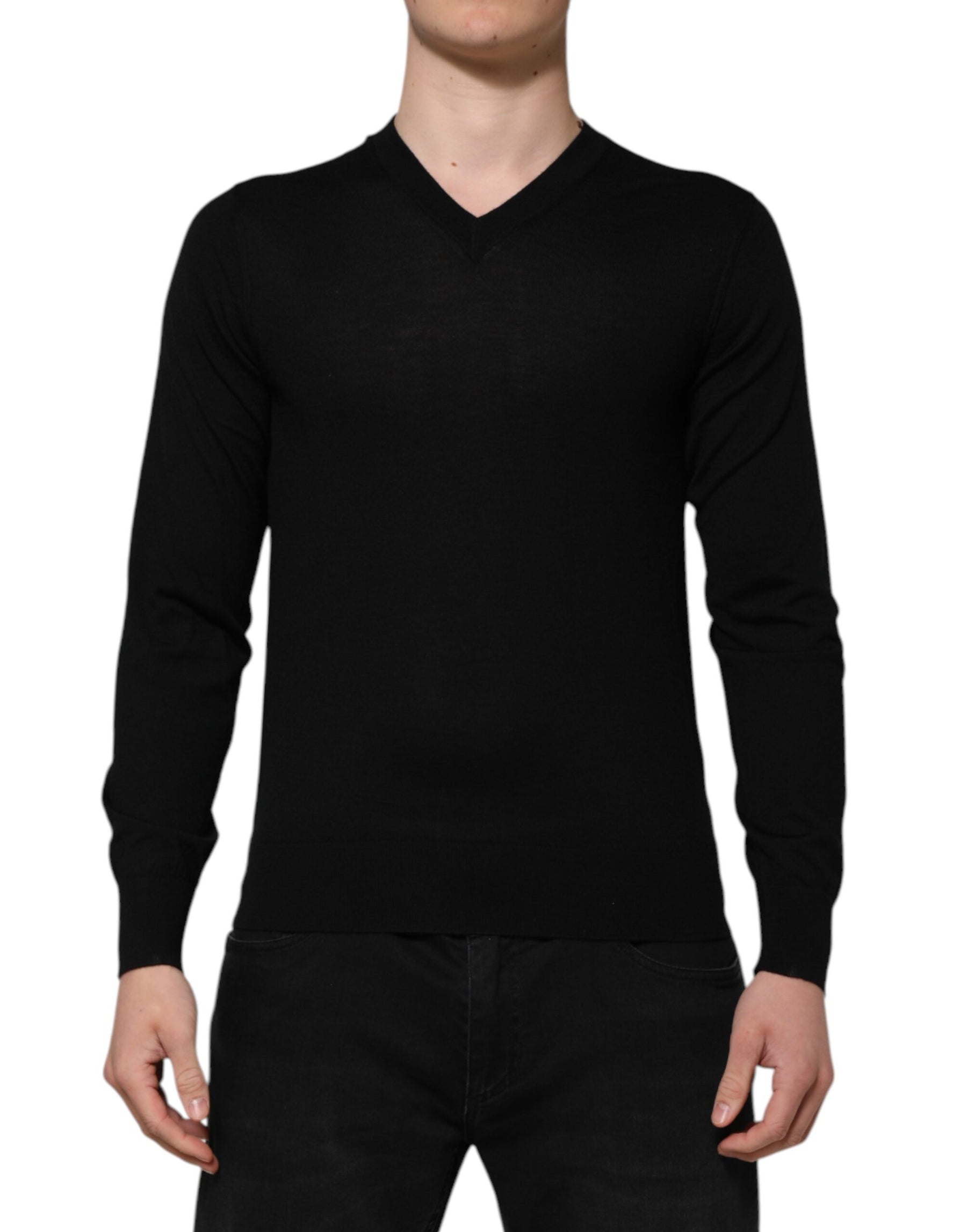 Dolce & Gabbana Black Cashmere V-Neck Long Sleeves T-shirt | Regal Royce